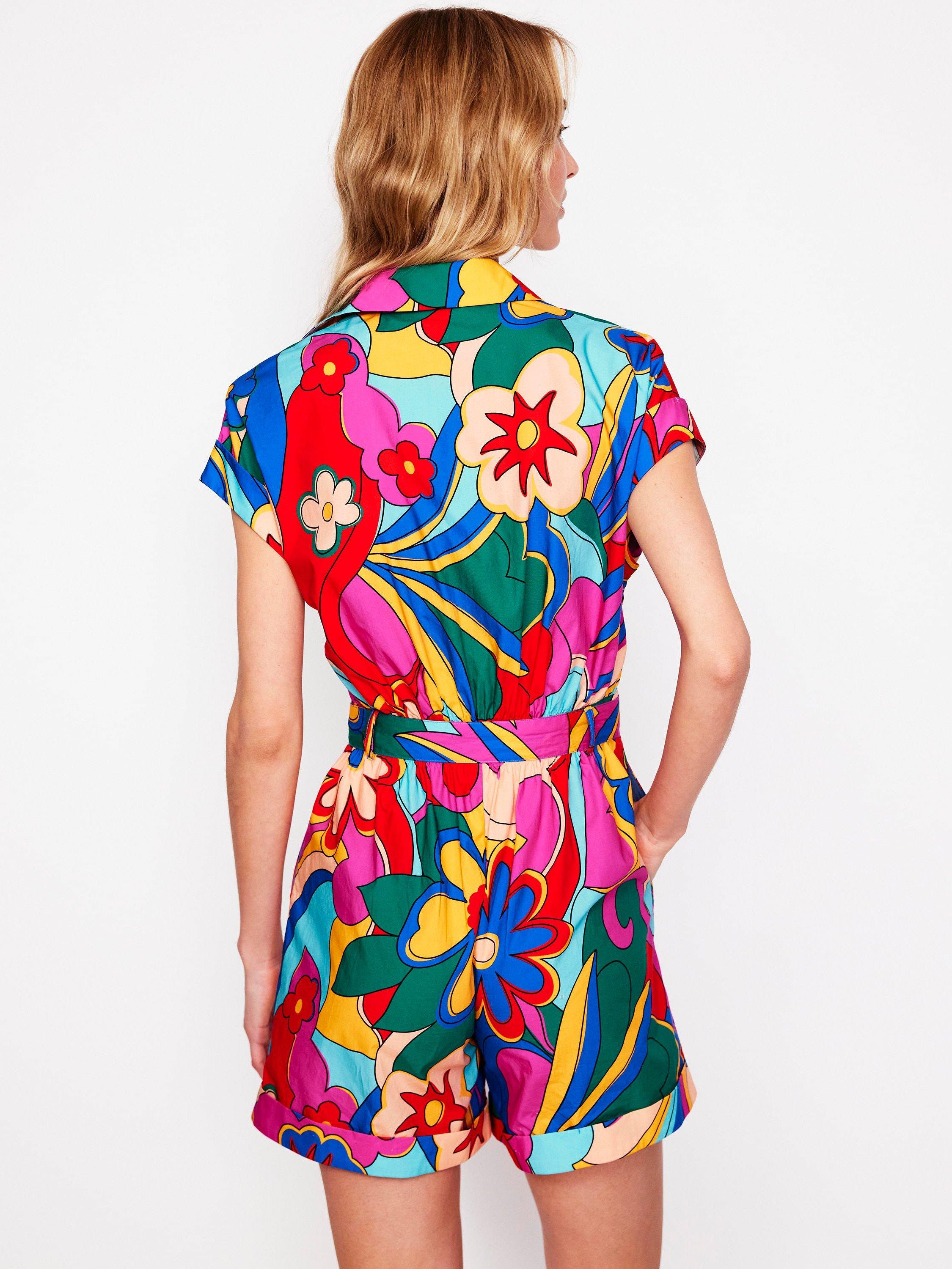 Product image 3 of 5, which shows Boden Cotton Short Sleeved Casual Playsuit, Multi, 10