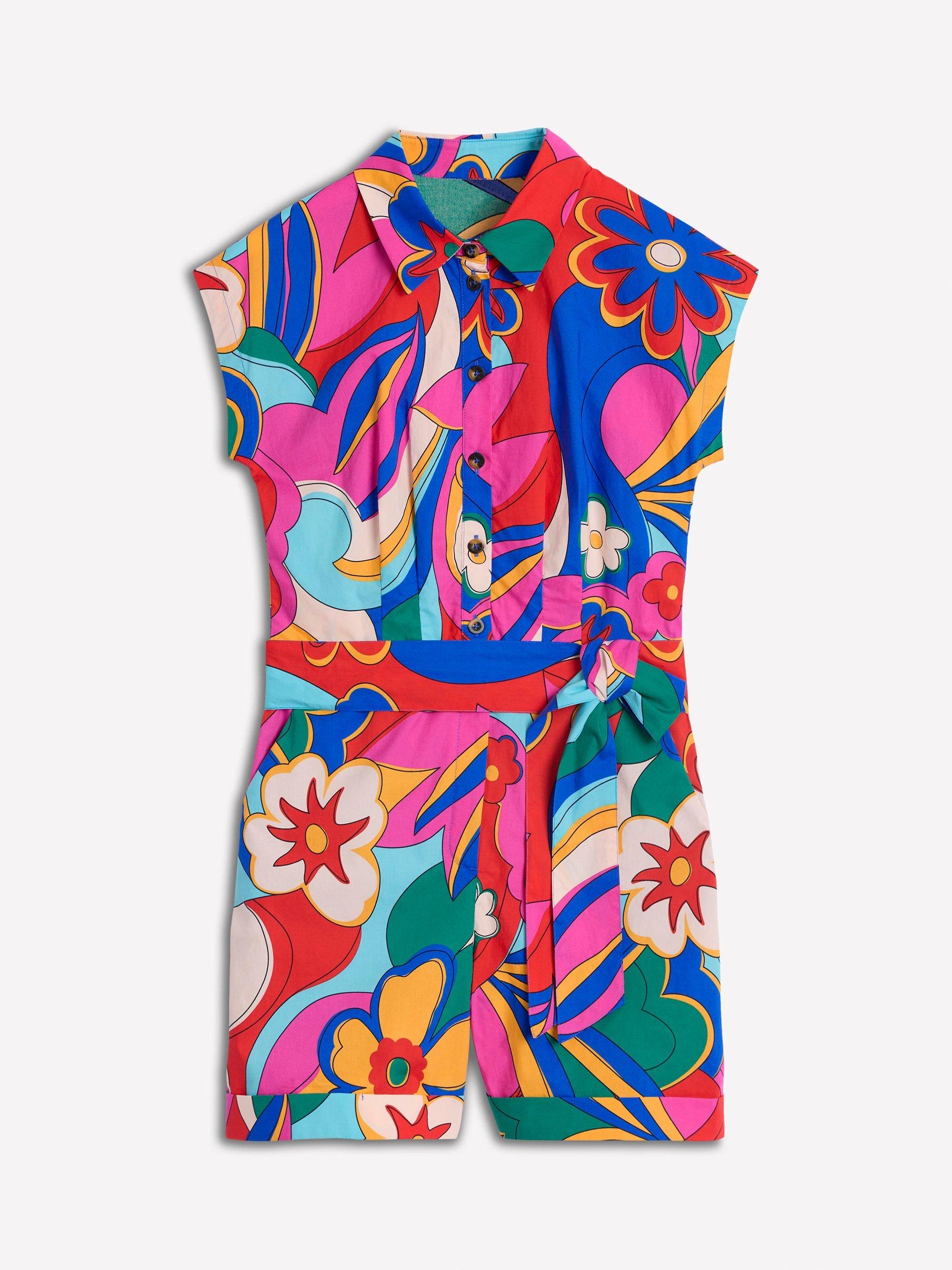 Product image 5 of 5, which shows Boden Cotton Short Sleeved Casual Playsuit, Multi, 10