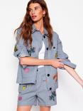 Boden Stripe Embroidered Icons Denim Shorts, Blue/Multi