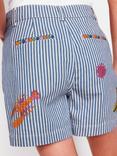 Boden Stripe Embroidered Icons Denim Shorts, Blue/Multi