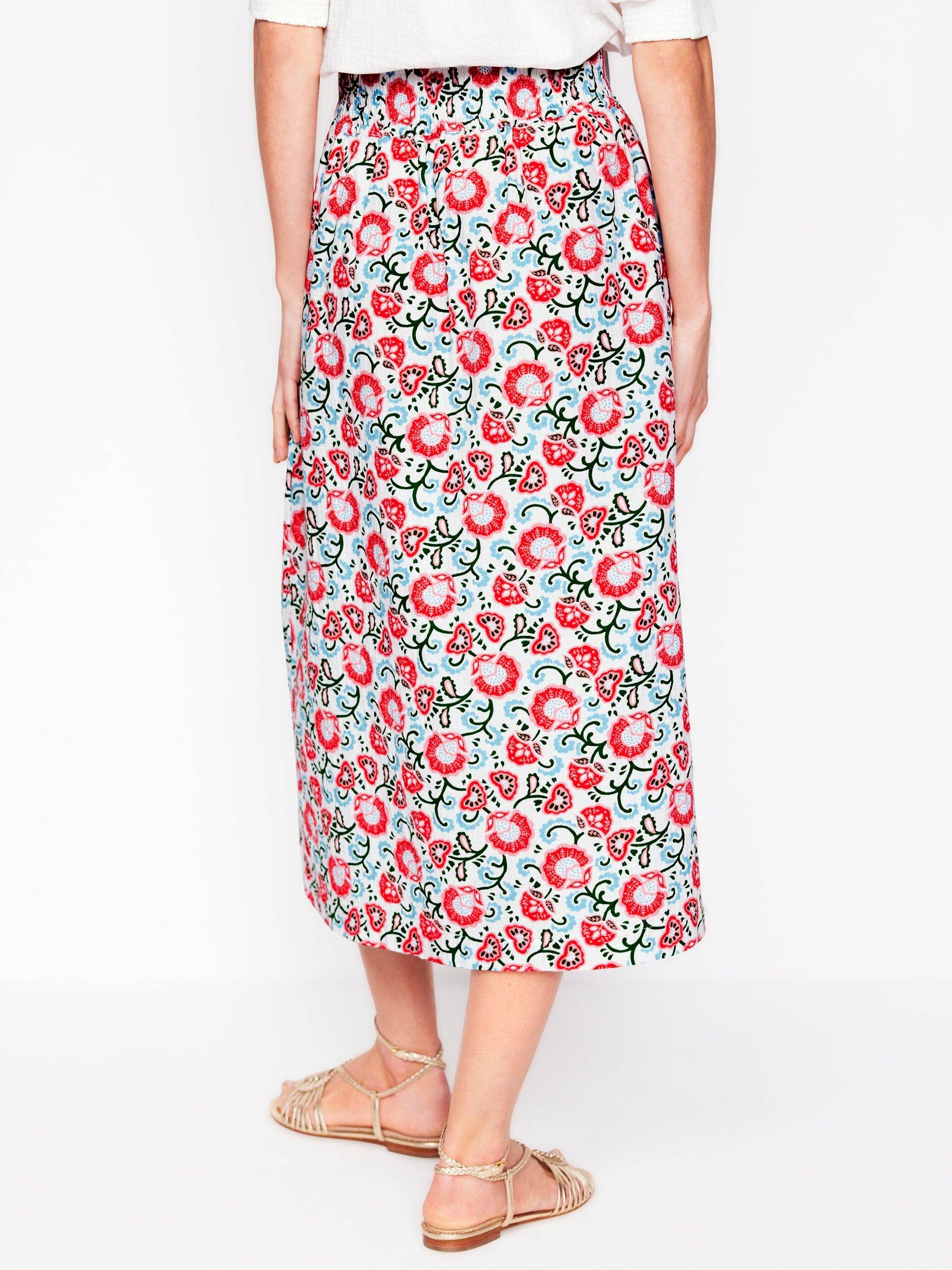 Product image 3 of 5, which shows Boden Floral Double Cloth Smocked Cotton Midi Skirt, Ivory/Multi, 8
