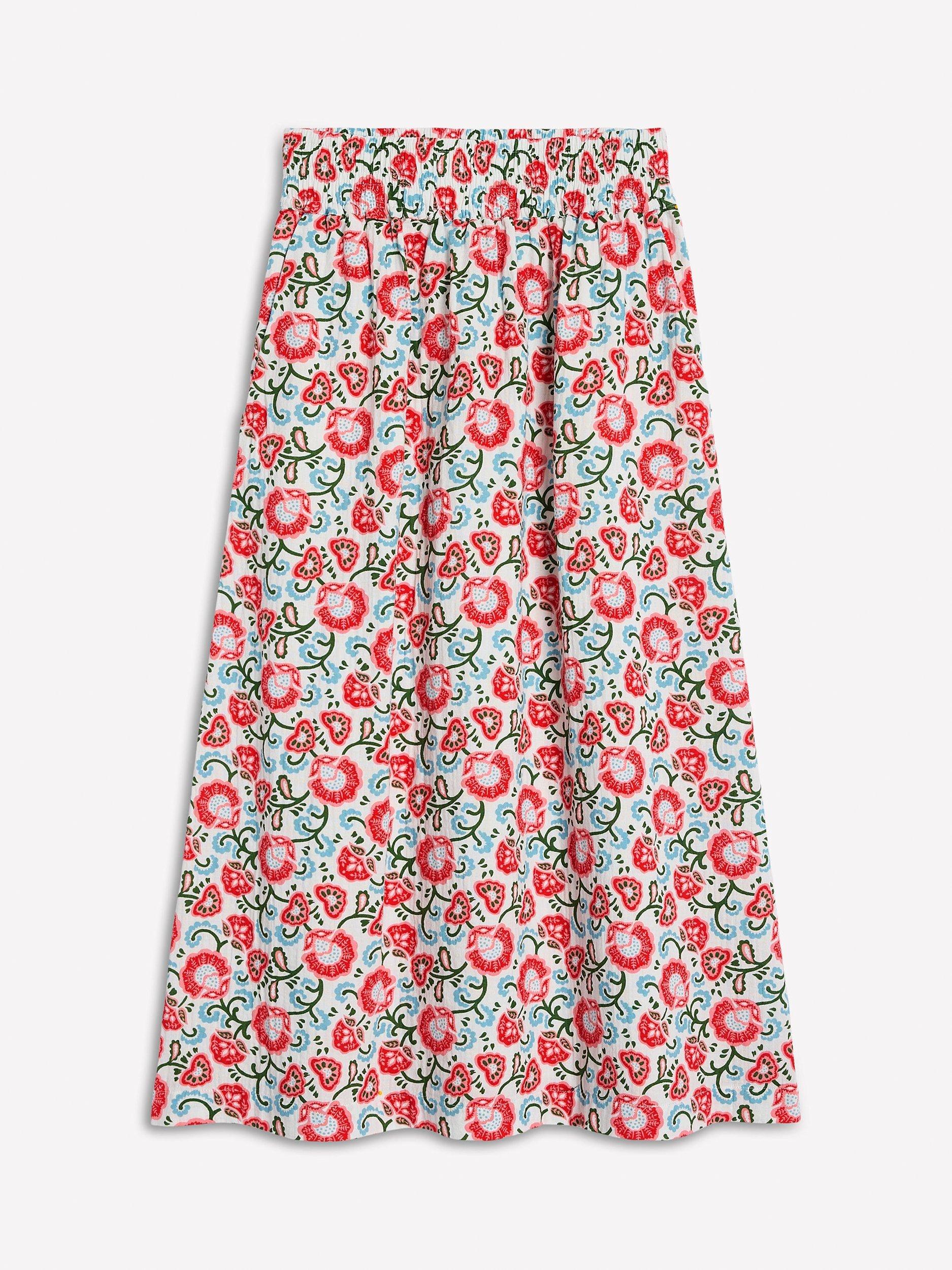 Product image 5 of 5, which shows Boden Floral Double Cloth Smocked Cotton Midi Skirt, Ivory/Multi, 8