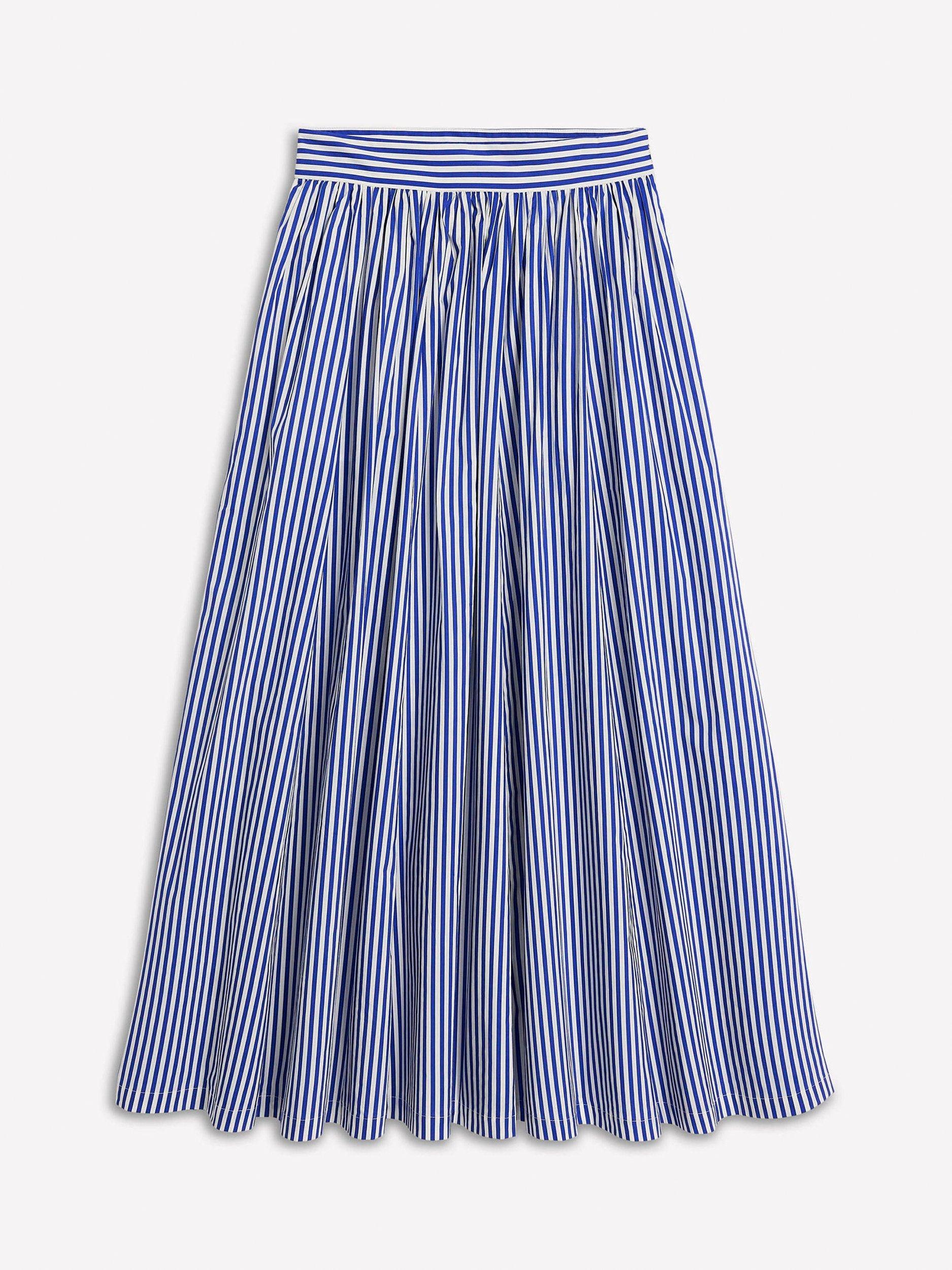 Product image 5 of 5, which shows Boden Cinched Waist Striped Full Poplin Maxi Skirt, Blue/Multi, 8