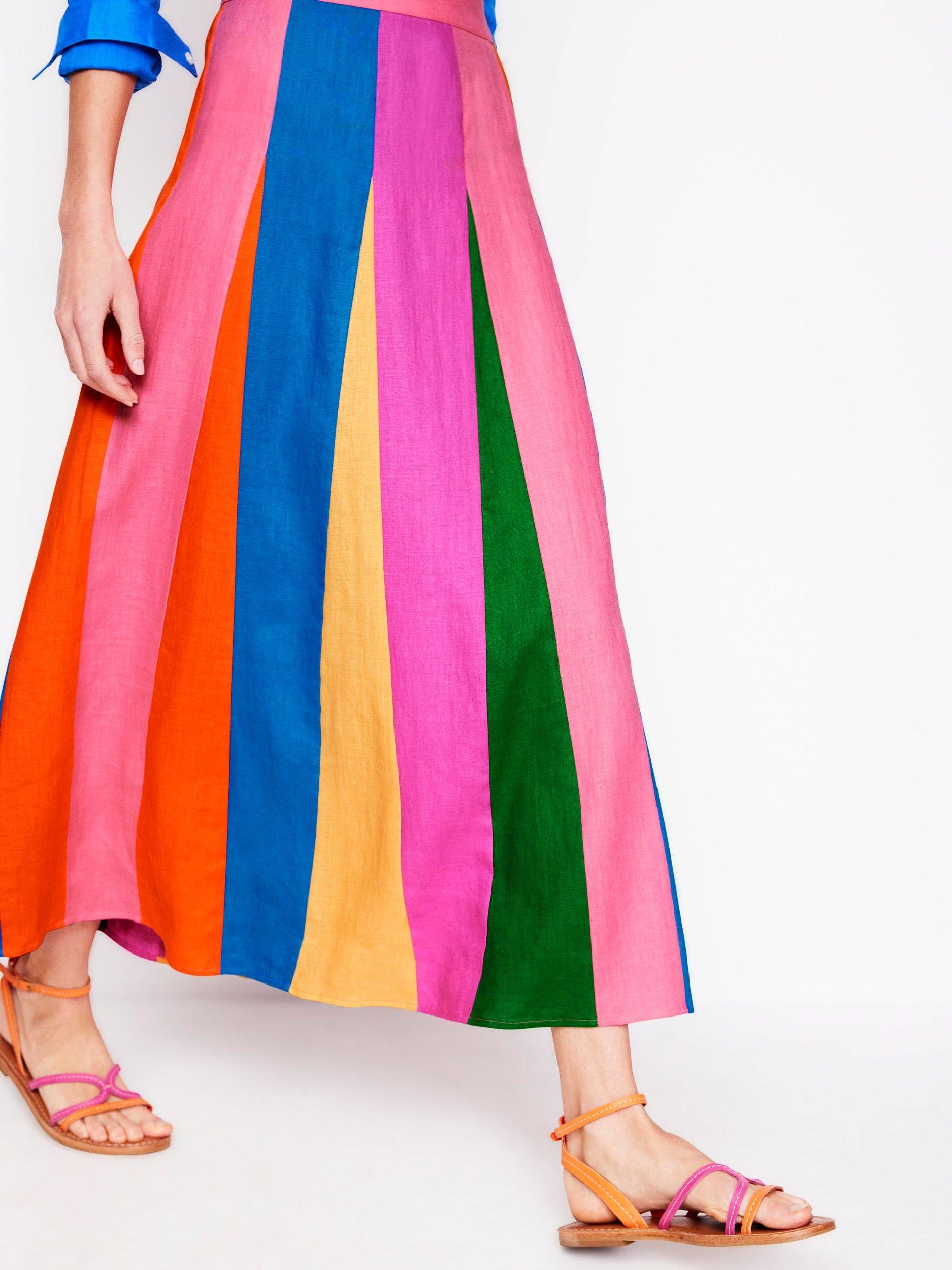 Product image 4 of 5, which shows Boden Stripe Flippy Pure Linen Skirt, Multi, 8