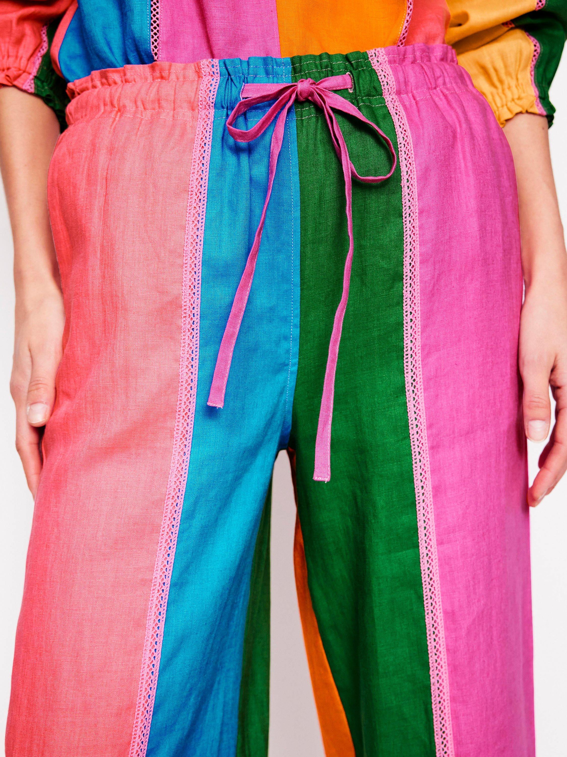 Product image 3 of 5, which shows Boden Islington Stripe Pure Linen Trousers, Multi, 10