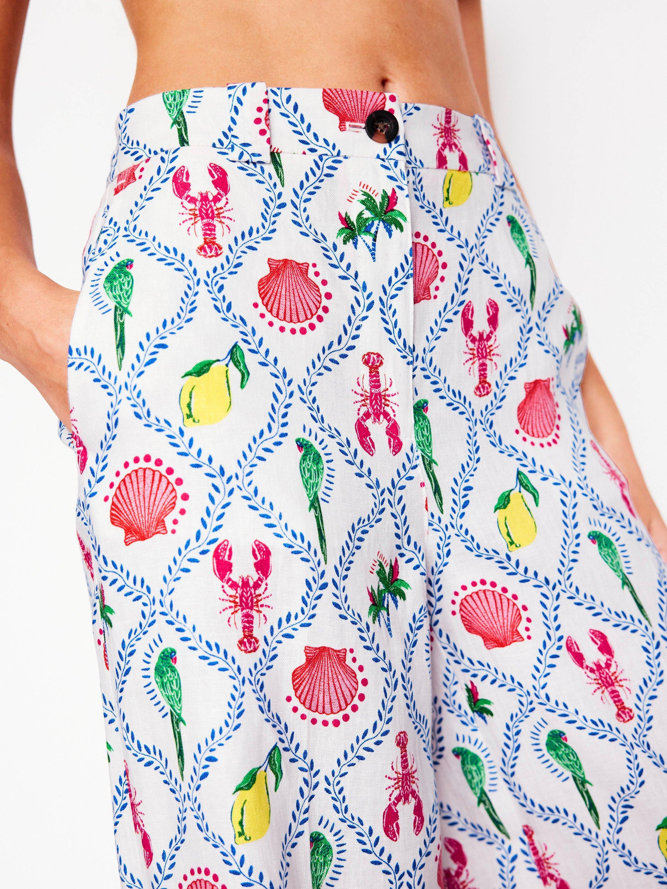 Product image 2 of 6, which shows Boden Westbourne Linen Wide Leg Trousers, Ivory/Multi, 10