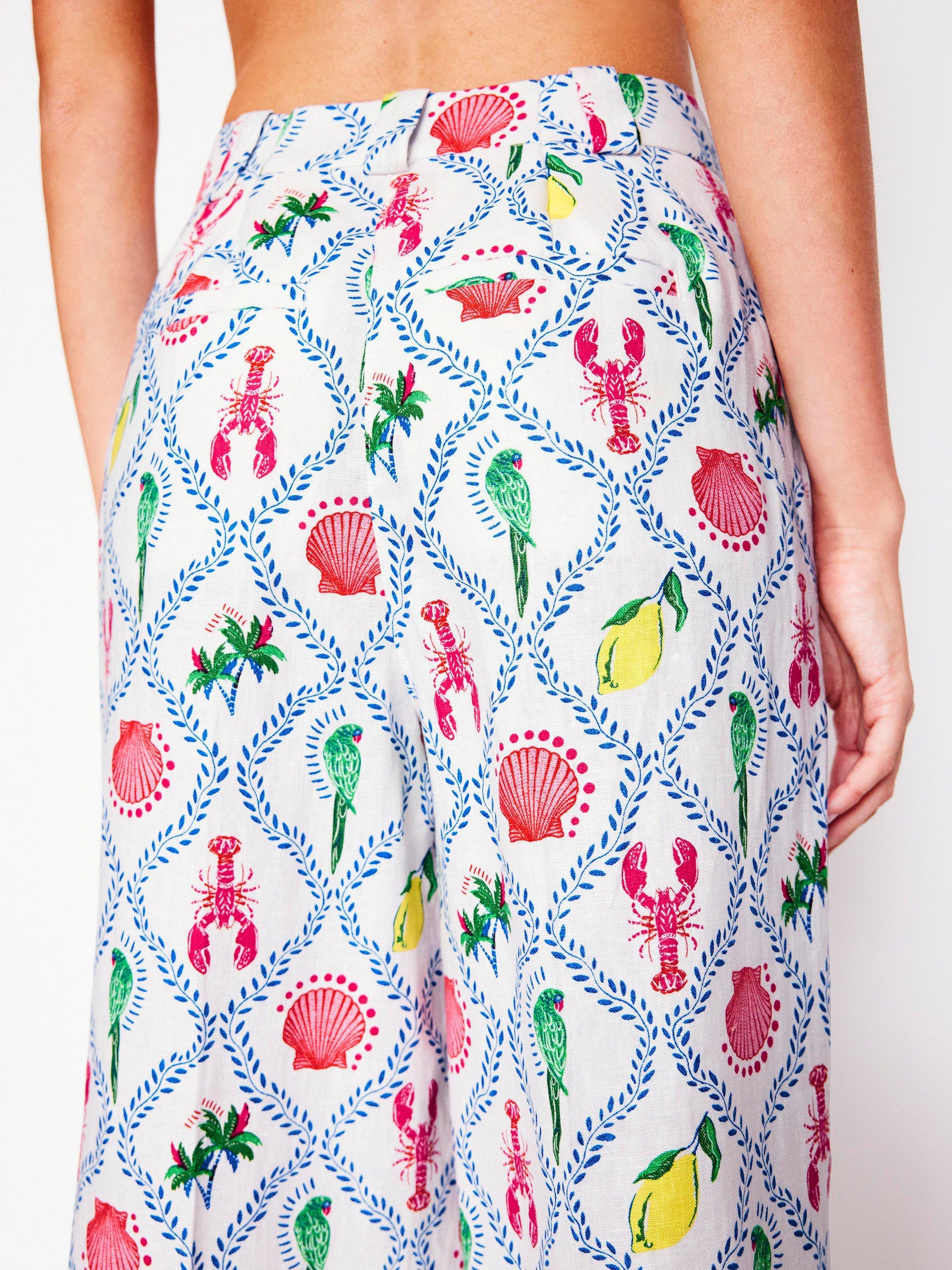Product image 3 of 6, which shows Boden Westbourne Linen Wide Leg Trousers, Ivory/Multi, 10
