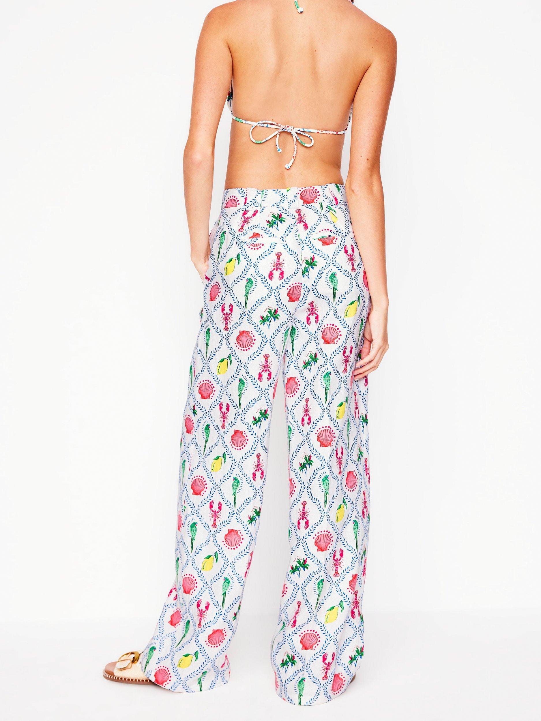 Product image 4 of 6, which shows Boden Westbourne Linen Wide Leg Trousers, Ivory/Multi, 10