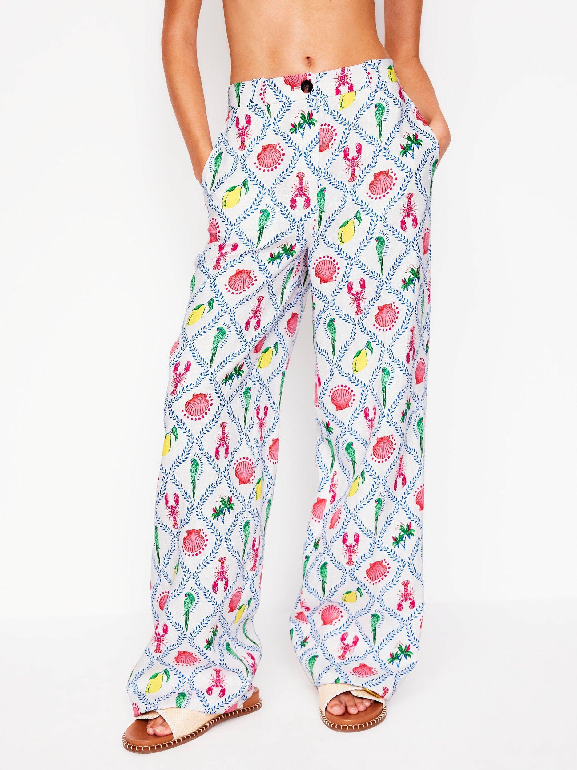 Product image 5 of 6, which shows Boden Westbourne Linen Wide Leg Trousers, Ivory/Multi, 10