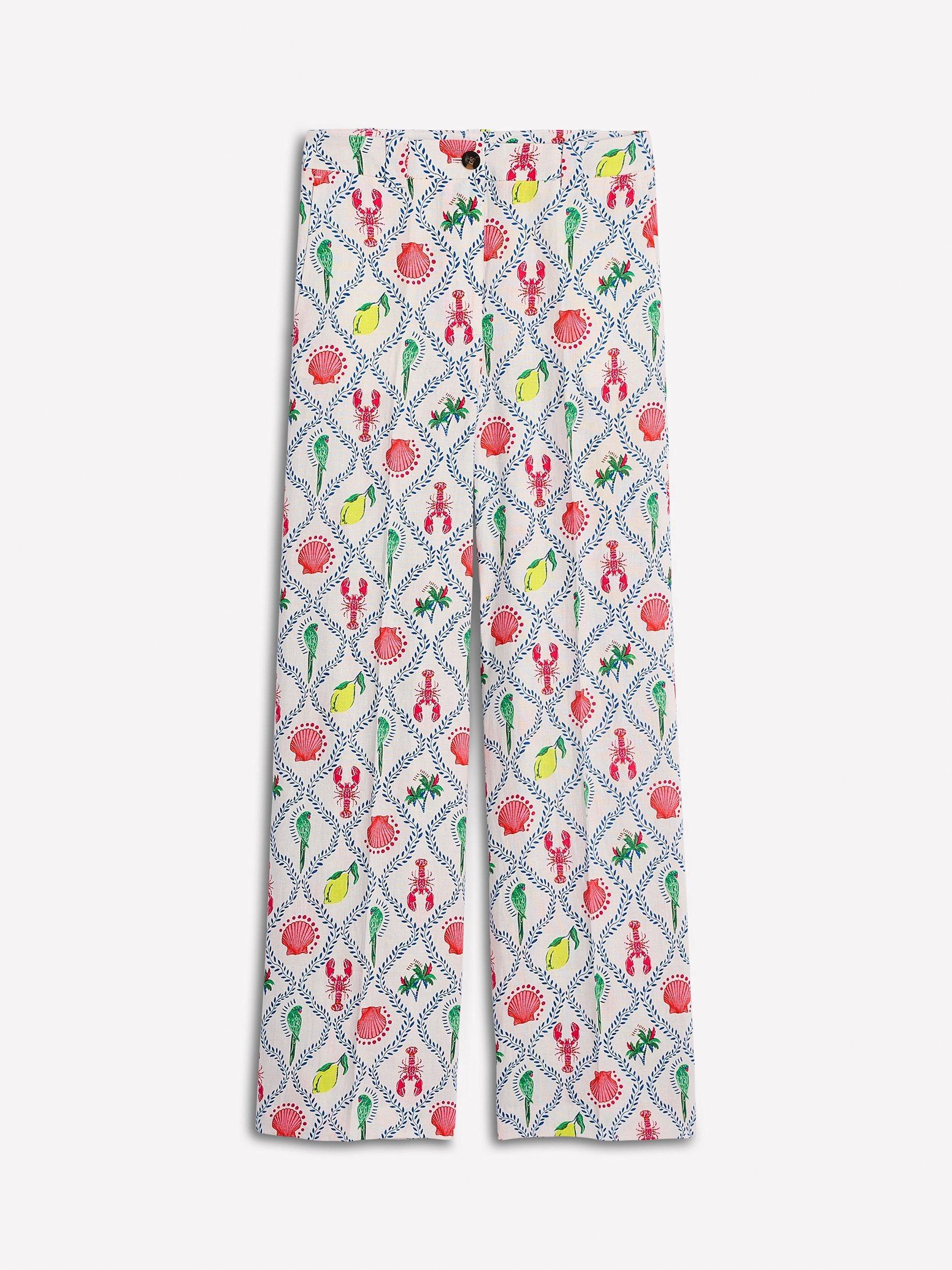 Product image 6 of 6, which shows Boden Westbourne Linen Wide Leg Trousers, Ivory/Multi, 10