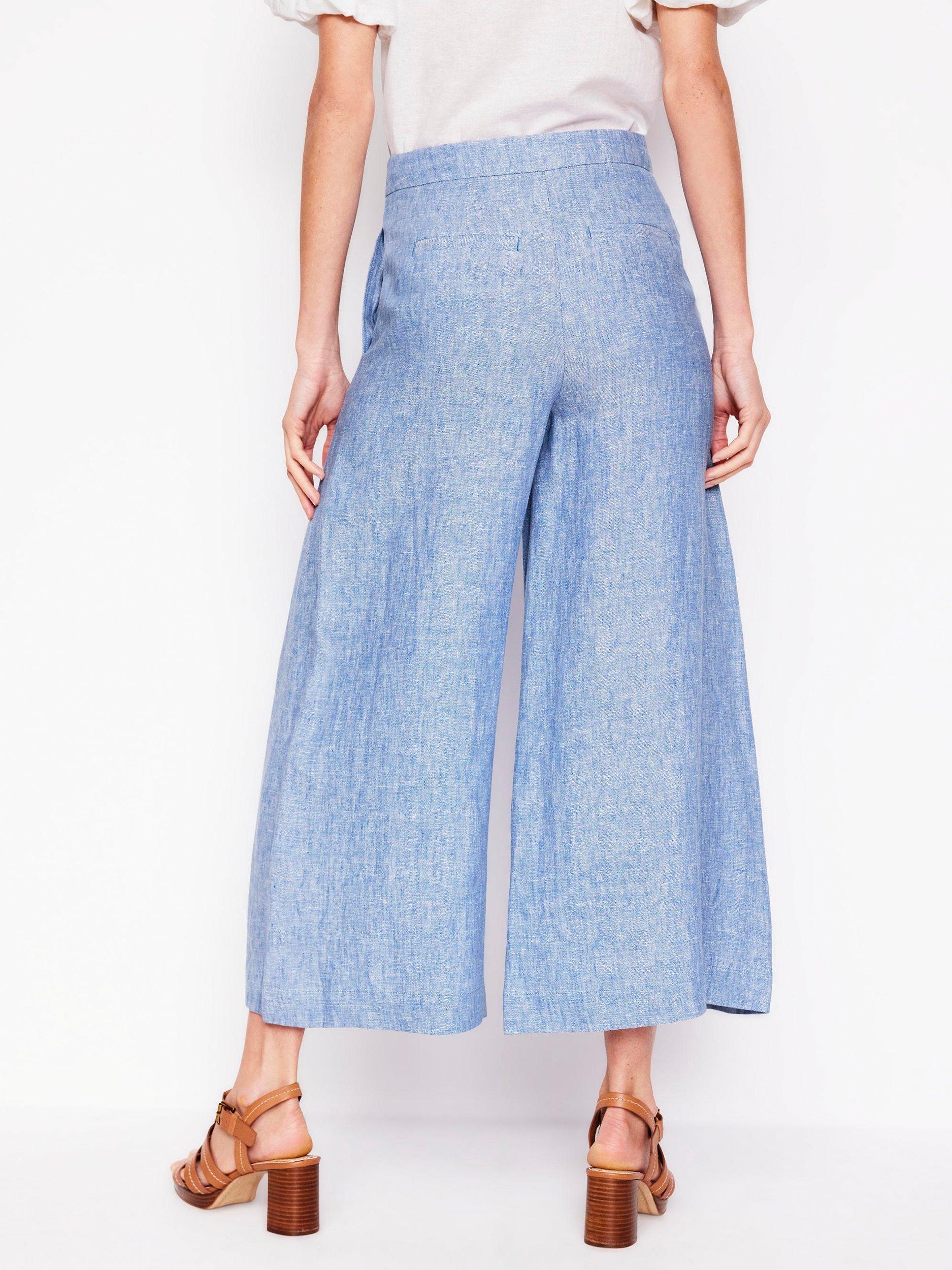 Product image 3 of 5, which shows Boden Wide Crop Linen Trousers, Grey Blue, 8