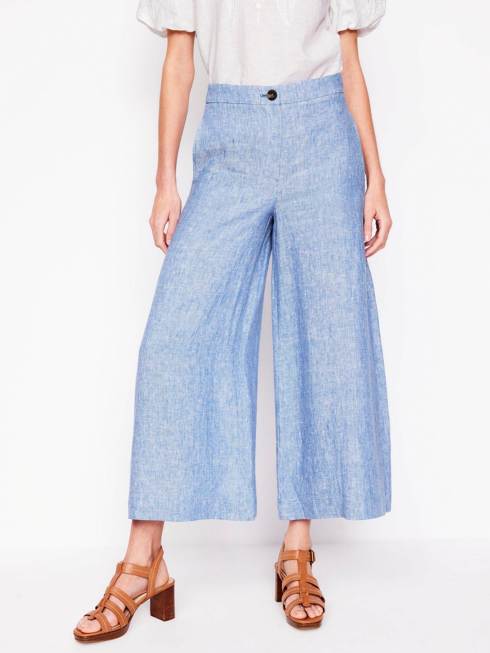 Product image 4 of 5, which shows Boden Wide Crop Linen Trousers, Grey Blue, 8