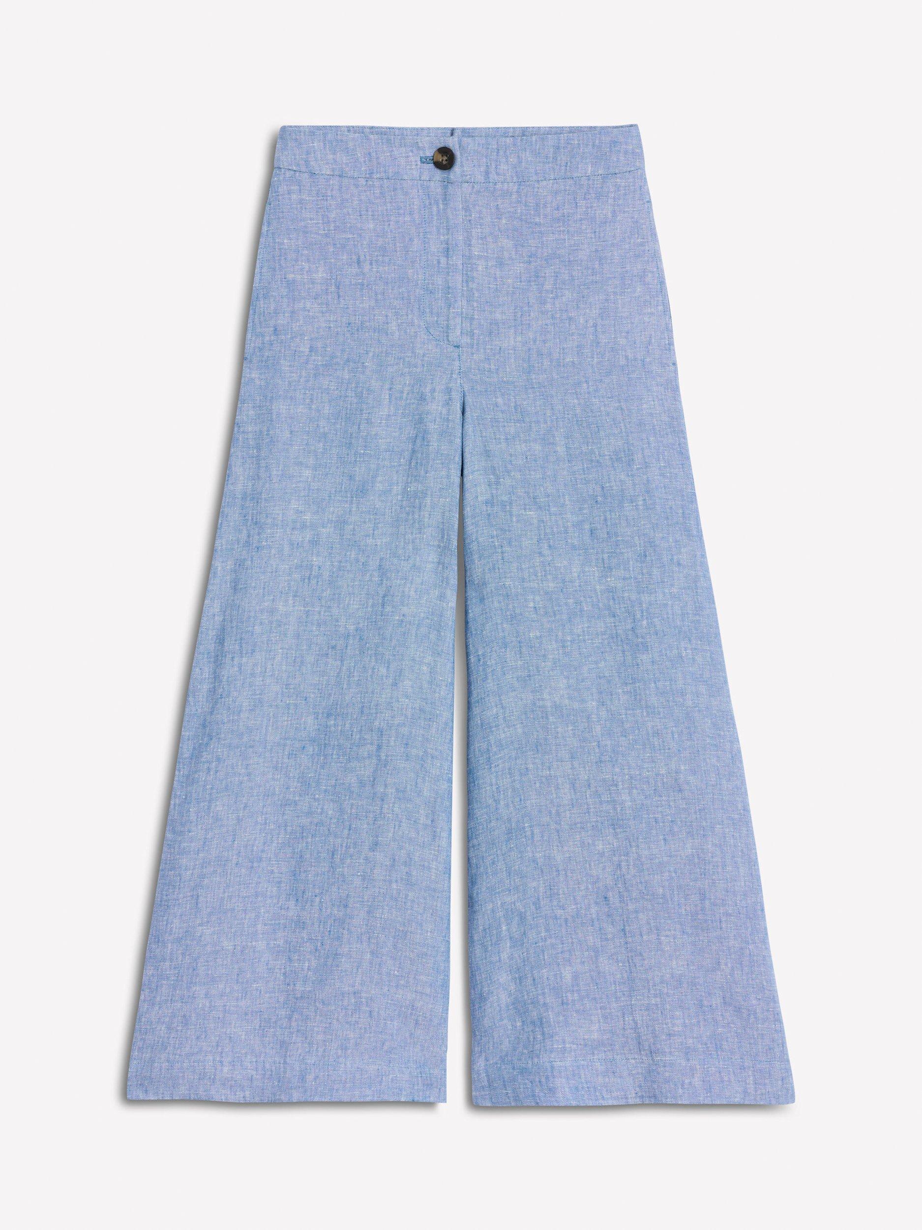 Product image 5 of 5, which shows Boden Wide Crop Linen Trousers, Grey Blue, 8