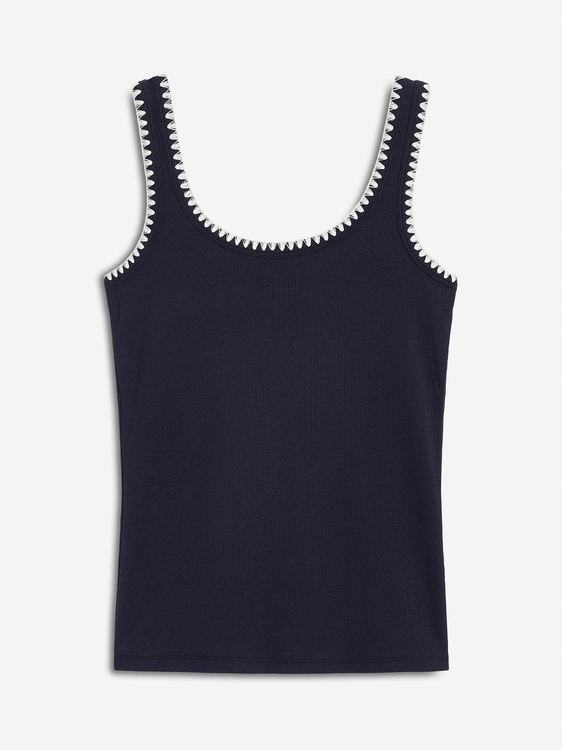 Product image 5 of 5, which shows Boden Contrast Crochet-Trim Neck Cotton Vest, Navy, 8