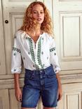 Boden Embroidered Seam Sleeve Cotton Blend Shirt