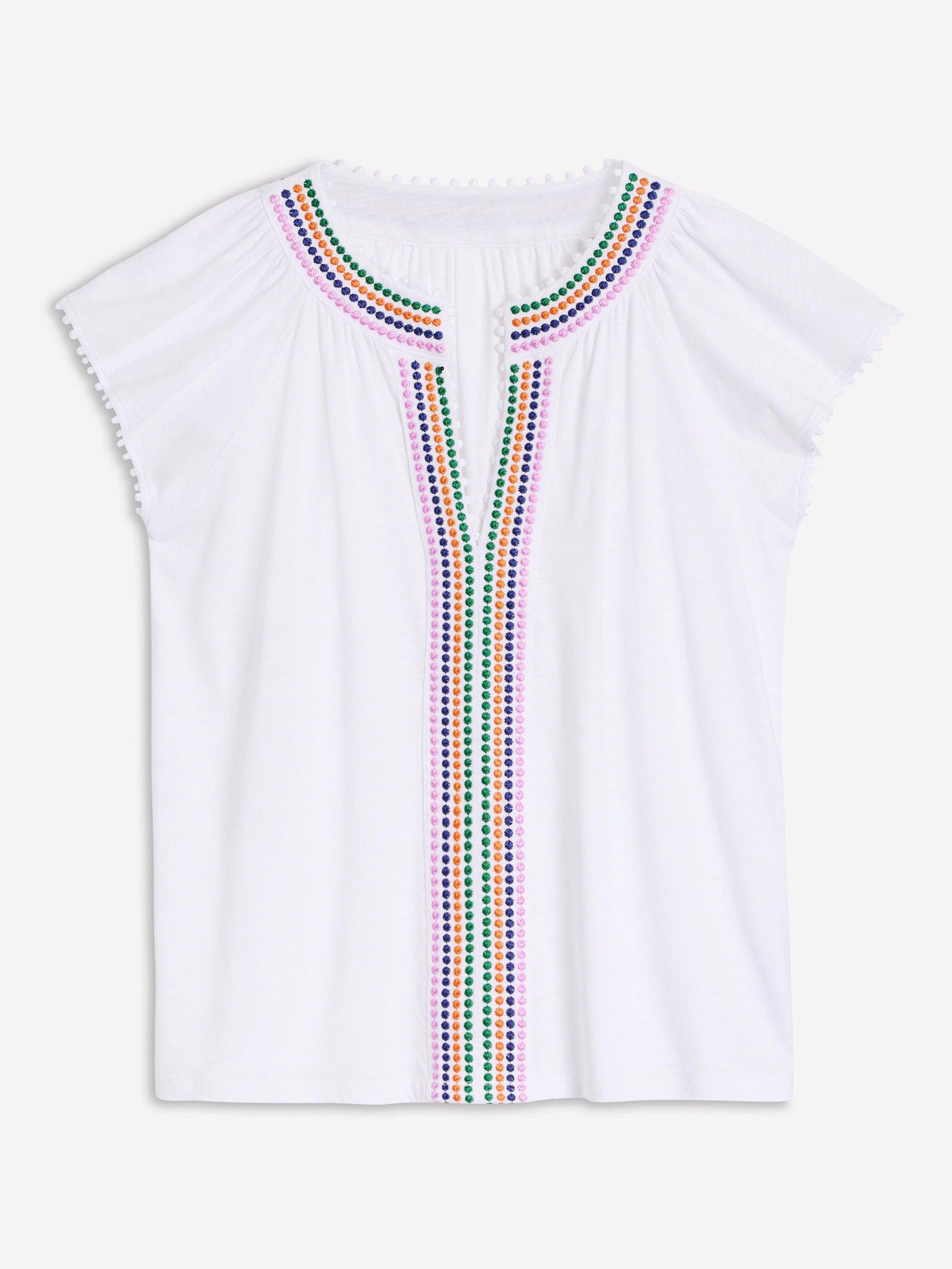 Product image 5 of 5, which shows Boden Pom Yoke Cap Sleeved Top, White, 8