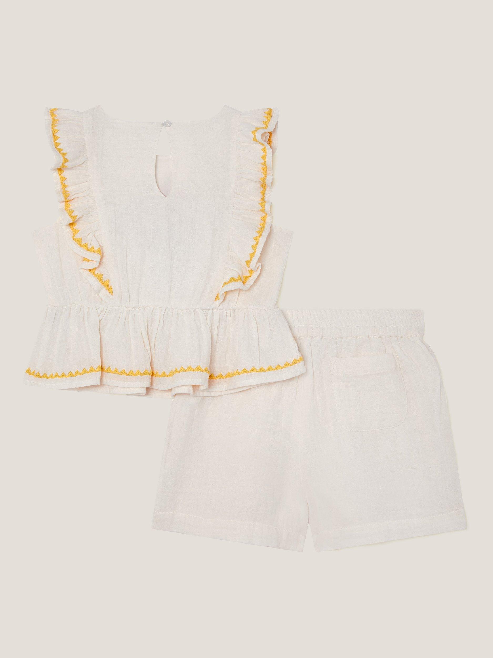 Product image 2 of 3, which shows Monsoon Kids' Cotton Parrot Top & Shorts Set, Ivory, 3-4 years
