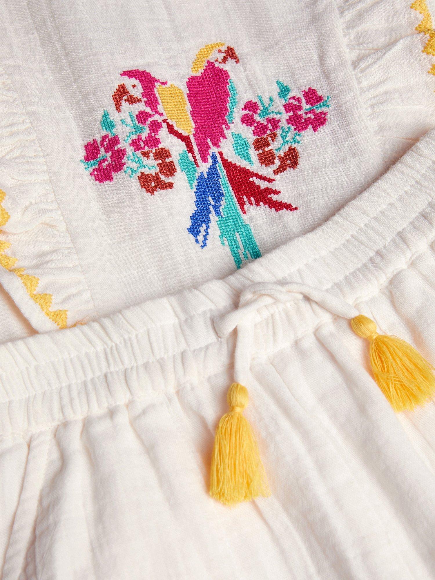 Product image 3 of 3, which shows Monsoon Kids' Cotton Parrot Top & Shorts Set, Ivory, 3-4 years