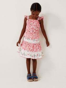 Monsoon Kids' Cotton Floral Print Skirt, Coral