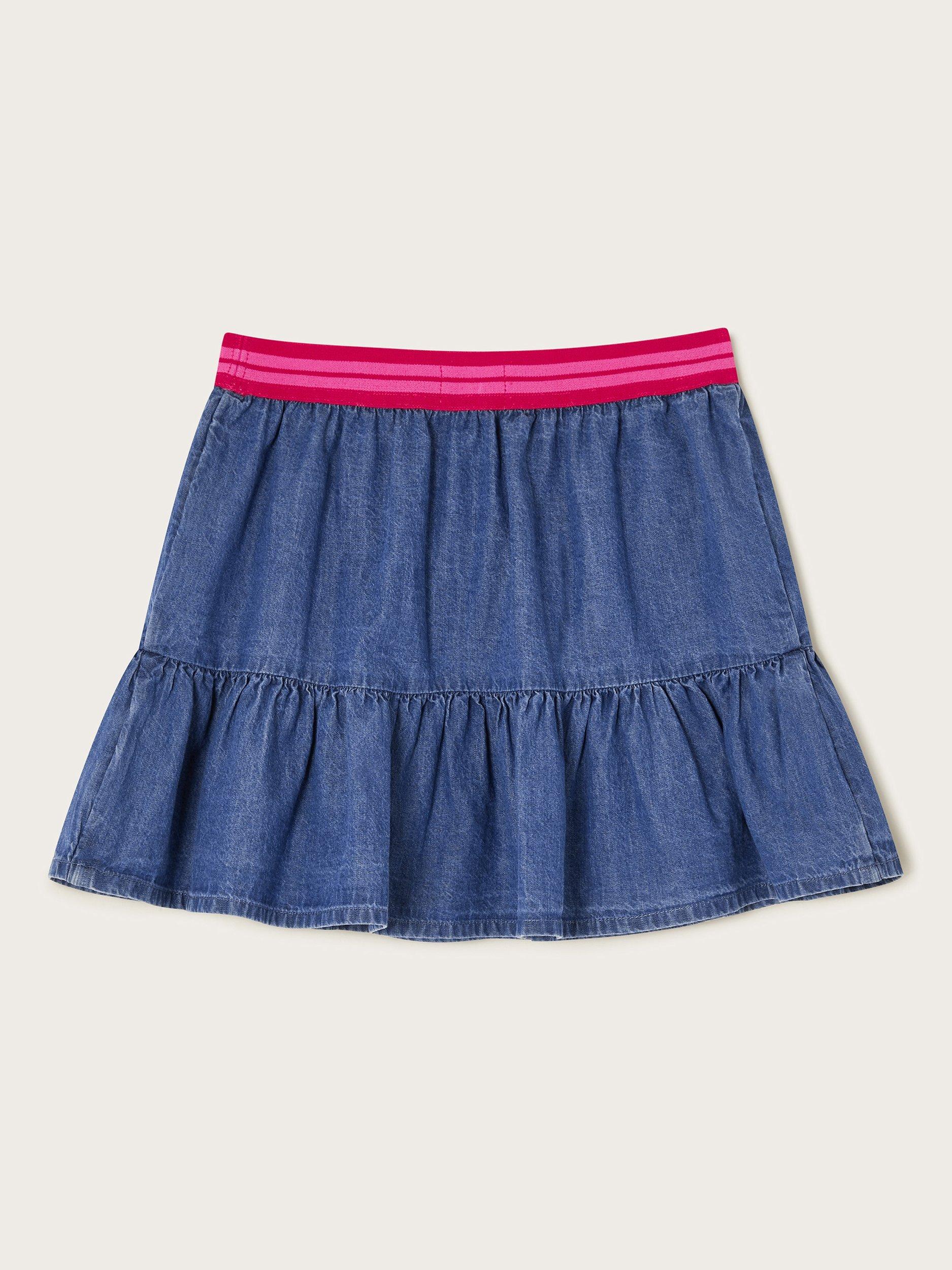 Product image 2 of 3, which shows Monsoon Kids' Heart Denim Skirt, Blue, 4 years