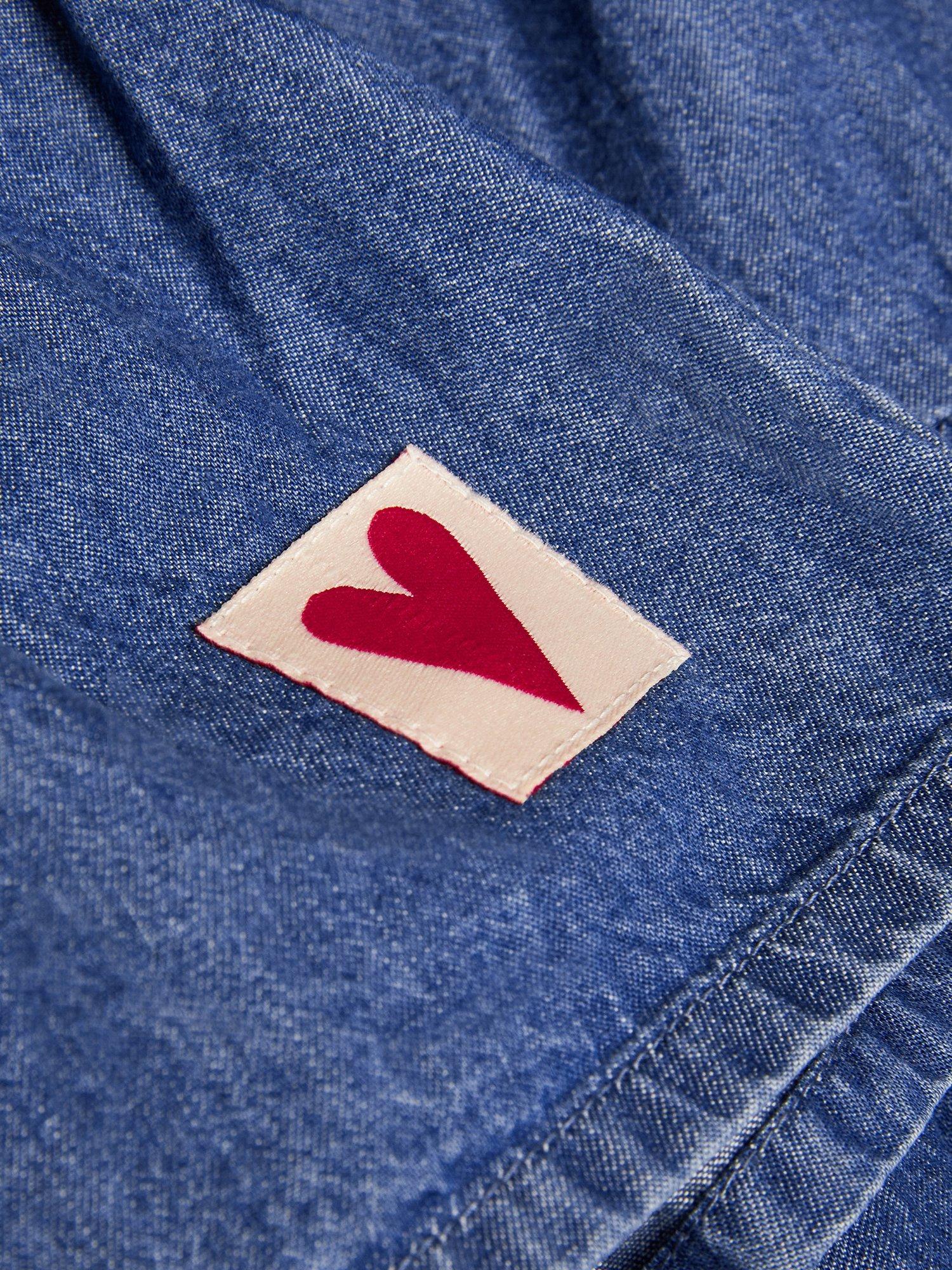 Product image 3 of 3, which shows Monsoon Kids' Heart Denim Skirt, Blue, 4 years