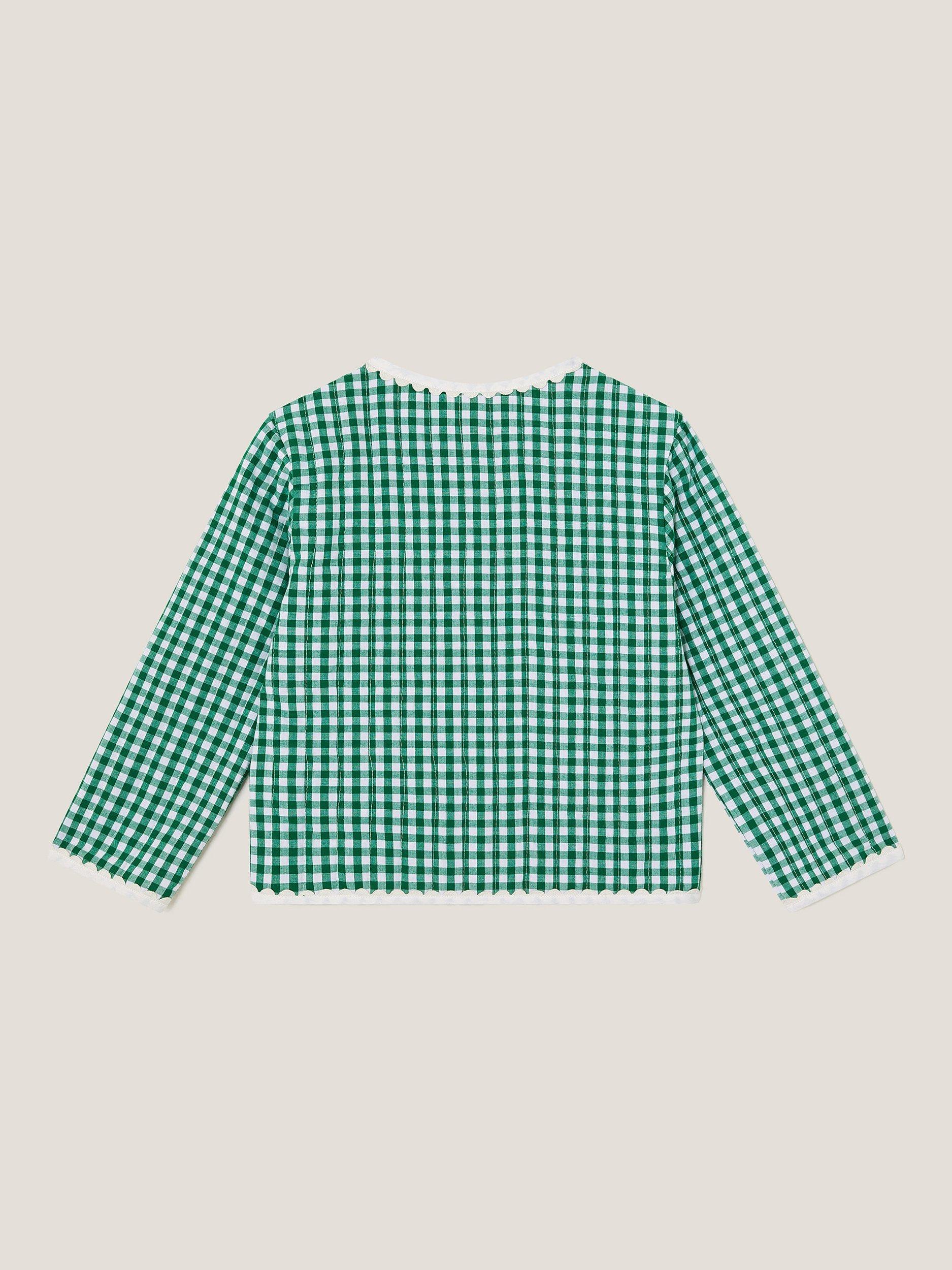 Product image 3 of 4, which shows Monsoon Kids' Cotton Gingham Tie Jacket, Green, 5-6 years