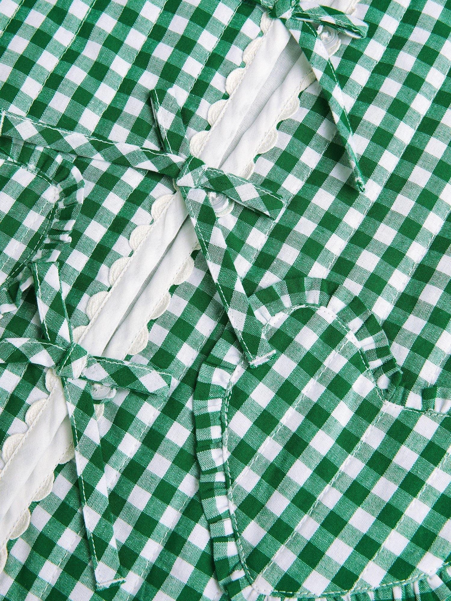 Product image 4 of 4, which shows Monsoon Kids' Cotton Gingham Tie Jacket, Green, 5-6 years