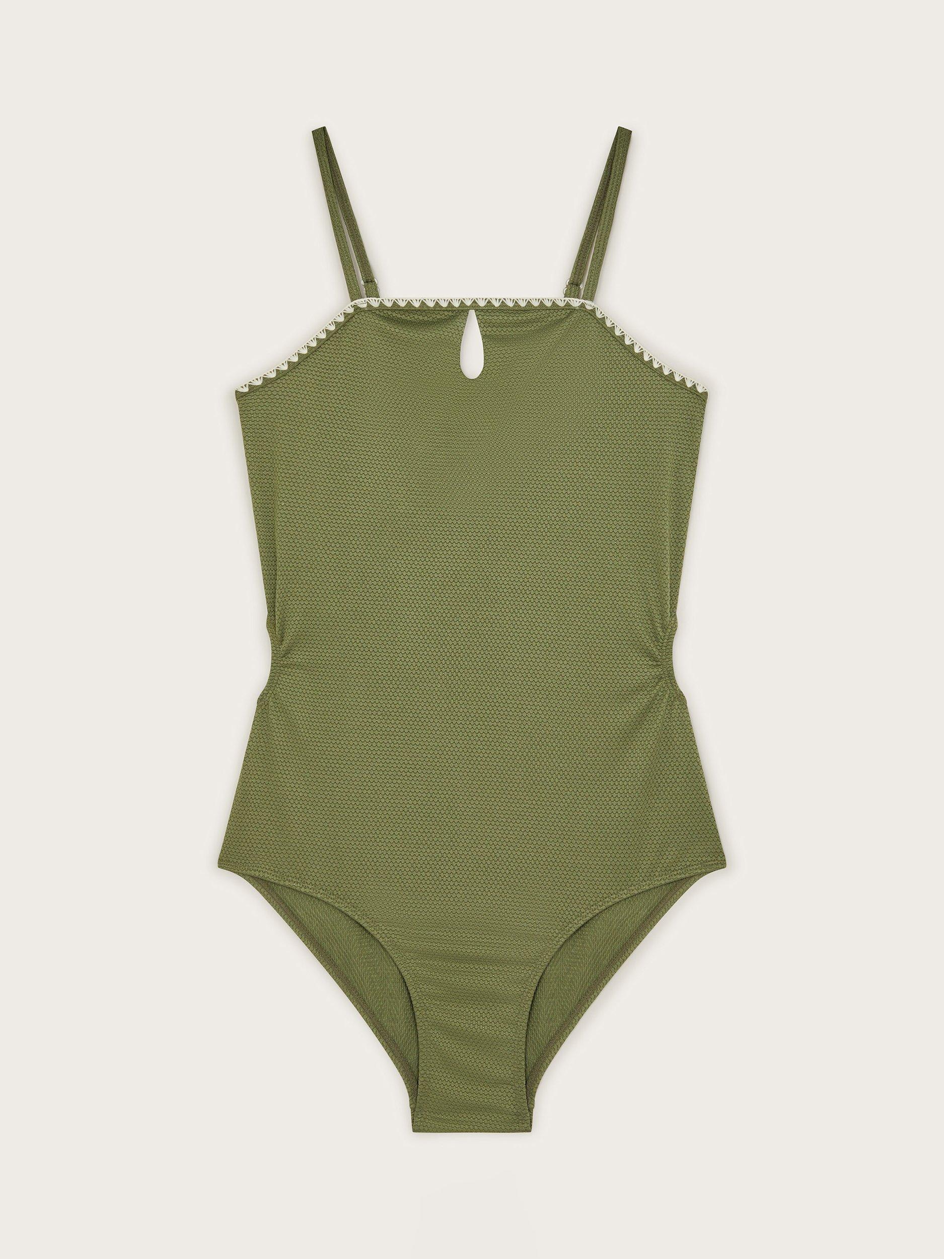Product image 1 of 3, which shows Monsoon Kids' Textured Swimsuit, Khaki, 7-8 years