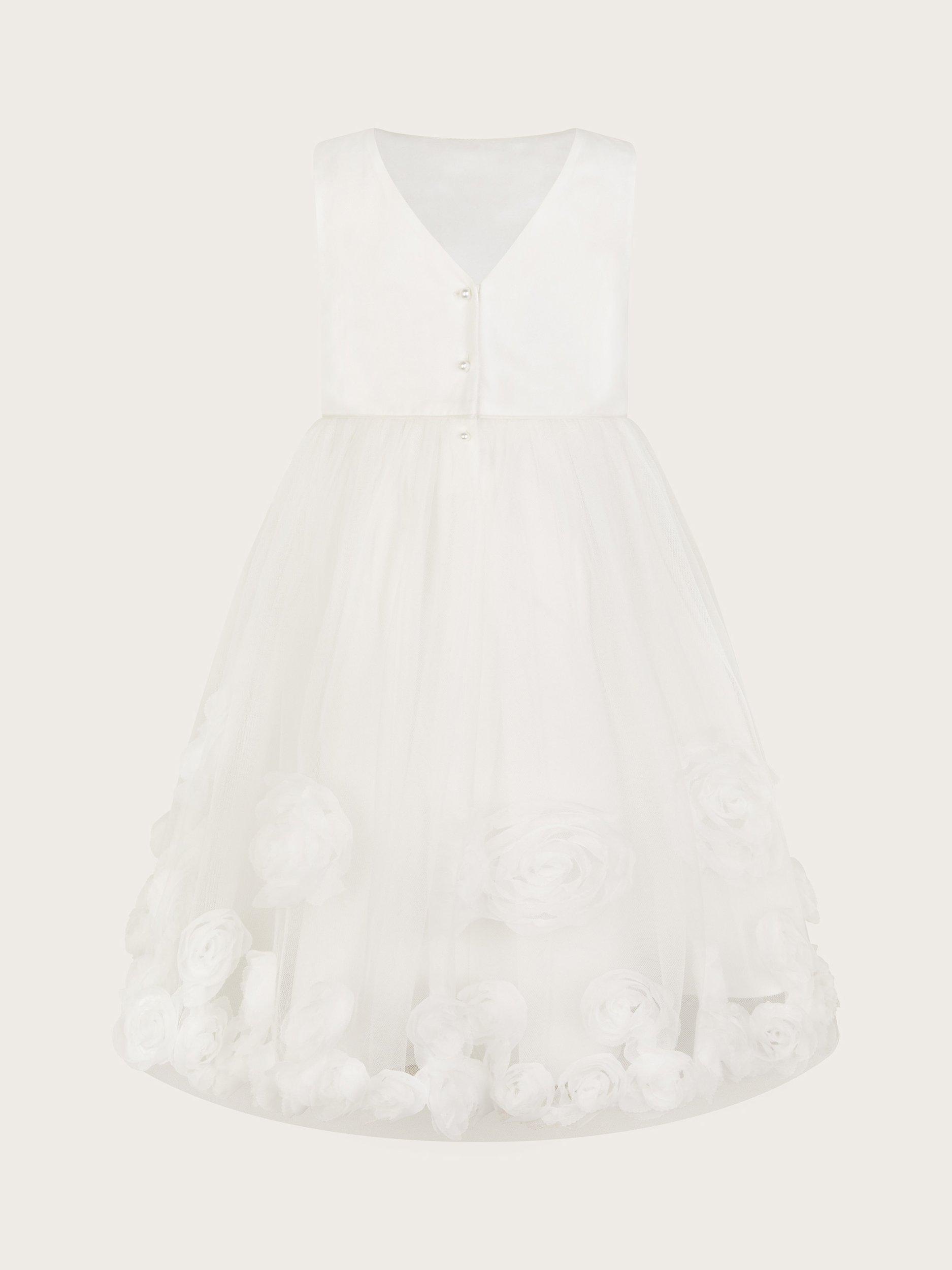 Product image 3 of 4, which shows Monsoon Kids' Josie Rosette Dress, Ivory, 3 years