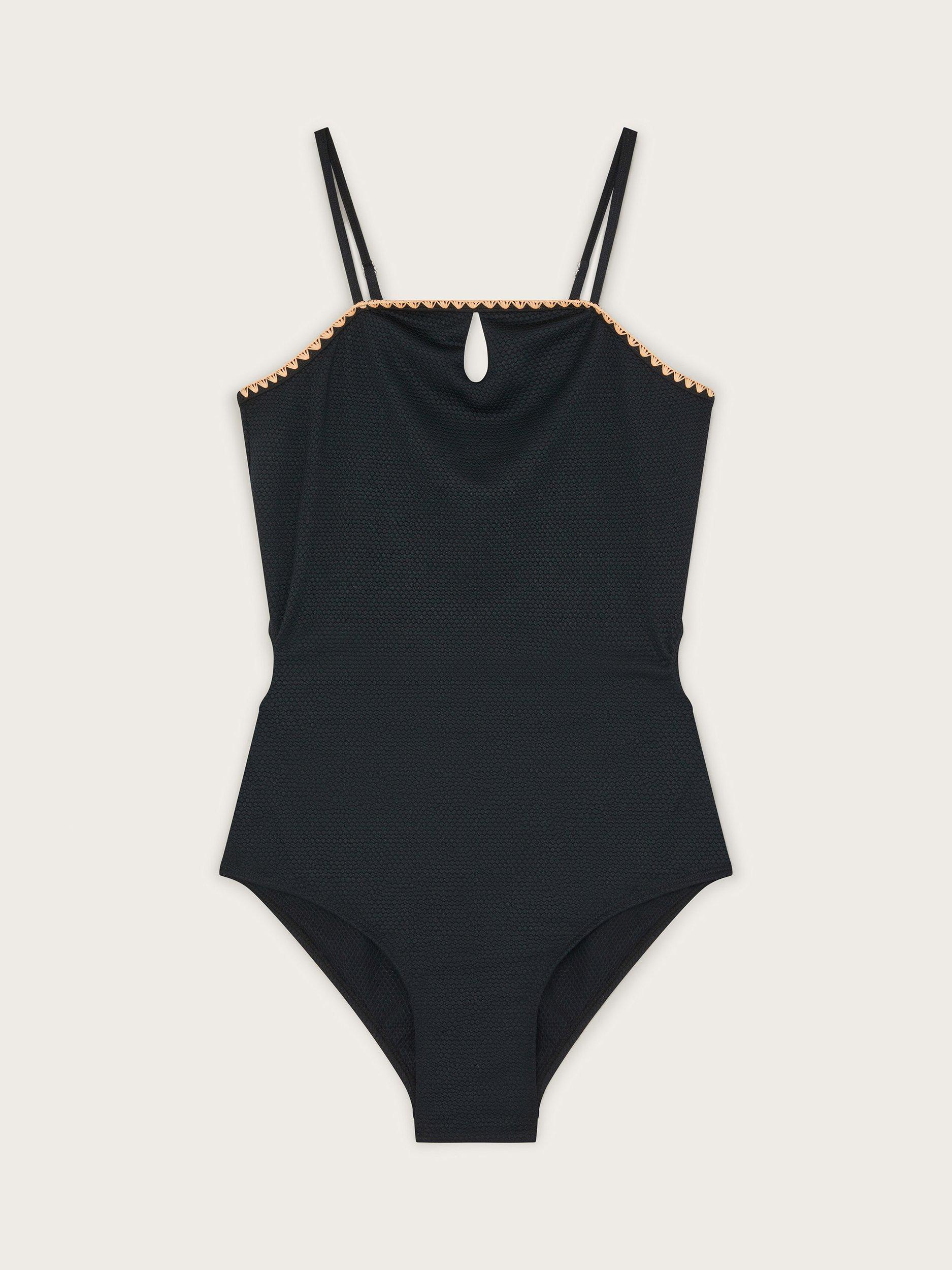 Product image 1 of 3, which shows Monsoon Kids' Textured Swimsuit, Black, 7-8 years