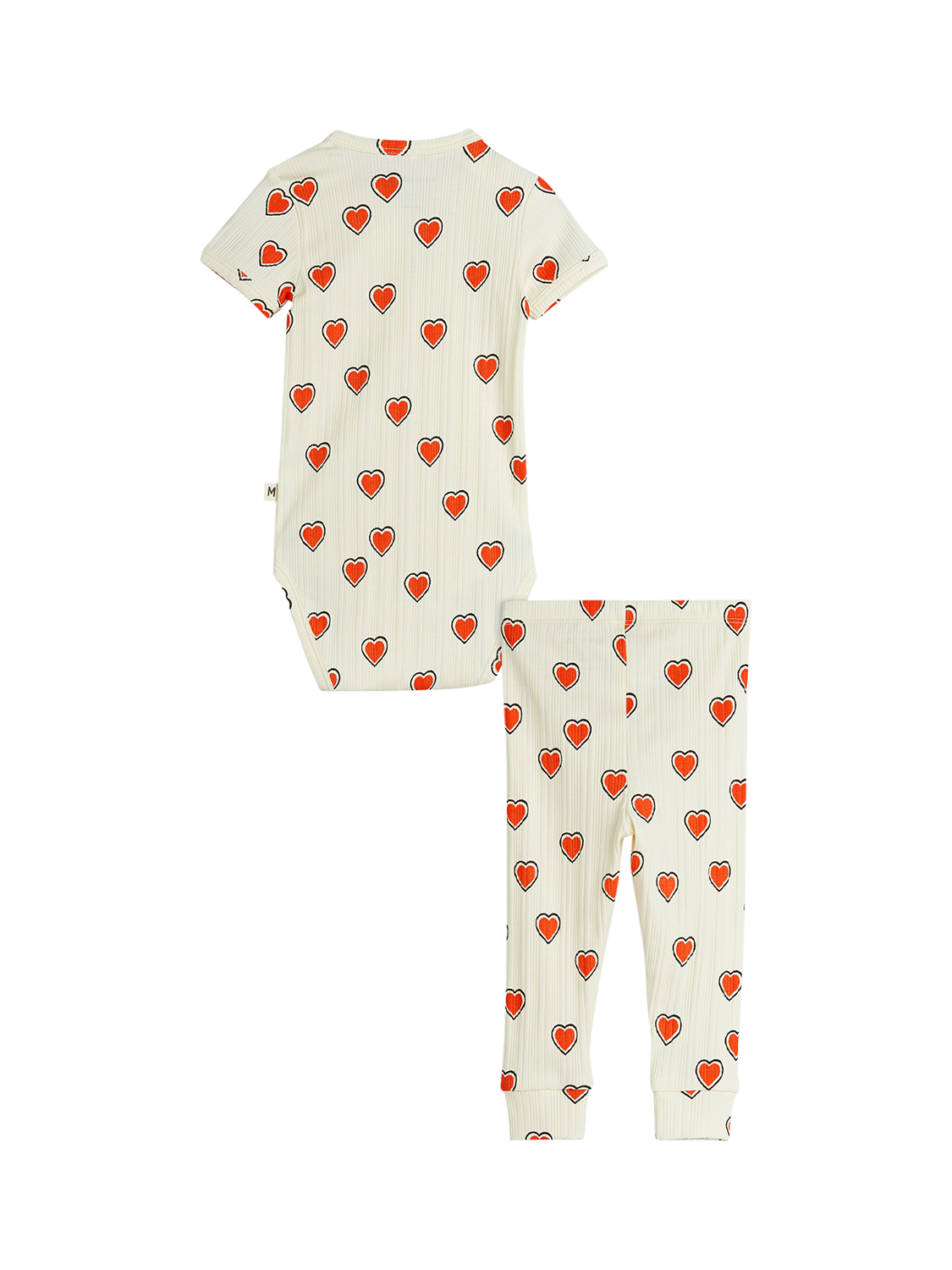 Product image 2 of 4, which shows Mini Rodini Baby Outlined Hearts Bodysuit and Leggings Set, Off White, 1-4 months