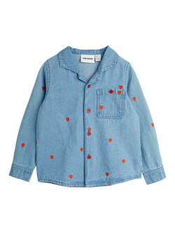 Mini Rodini Kids' Heart Woven Denim Shirt, Blue, Blue