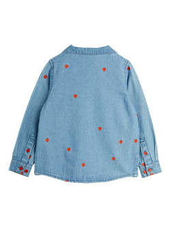 Mini Rodini Kids' Heart Woven Denim Shirt, Blue - view 2, Blue