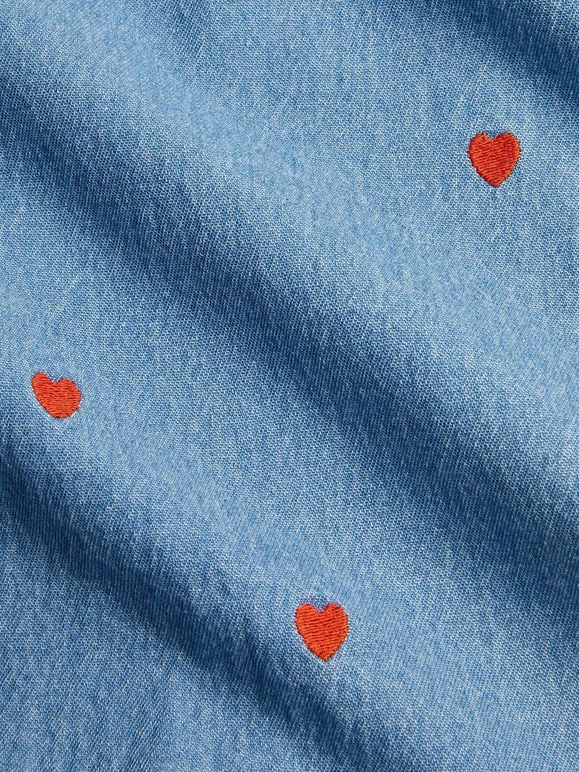 Product image 4 of 4, which shows Mini Rodini Kids' Heart Woven Denim Shirt, Blue, 18-36 months
