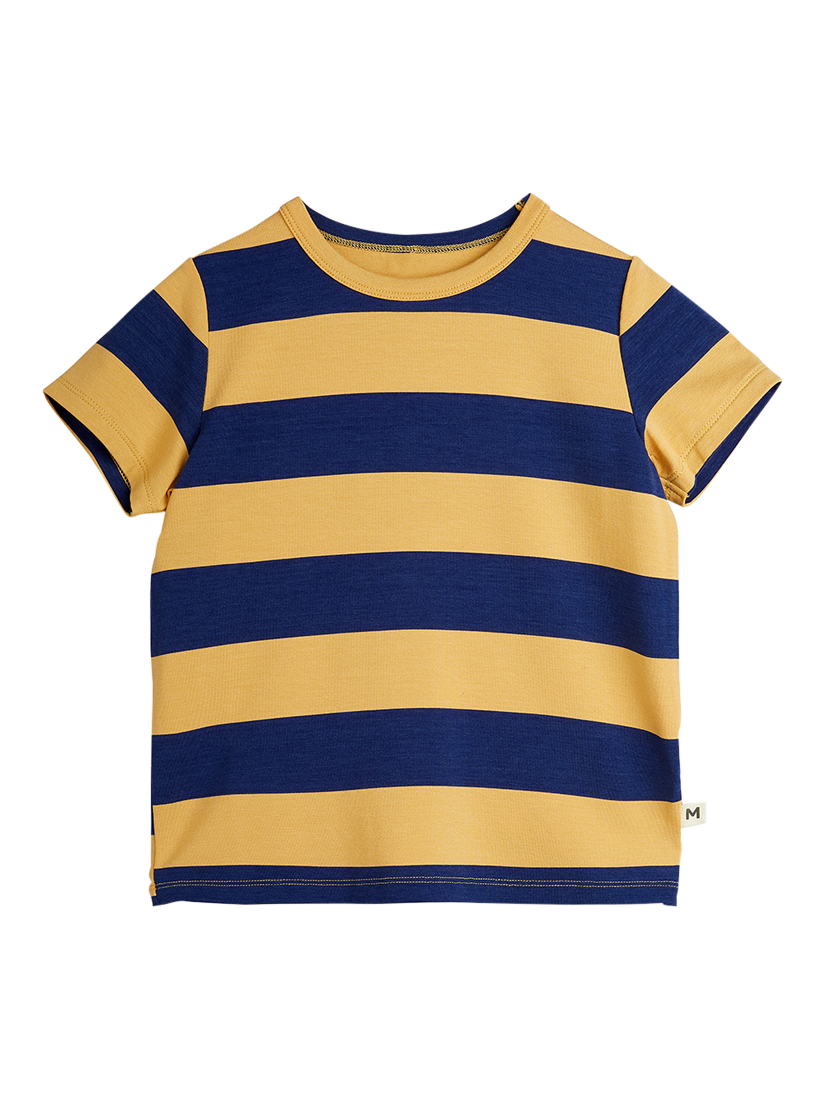 Product image 1 of 3, which shows Mini Rodini Kids' Block Stripe T-Shirt, Beige, 18-36 months