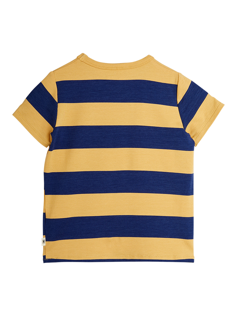 Product image 2 of 3, which shows Mini Rodini Kids' Block Stripe T-Shirt, Beige, 18-36 months