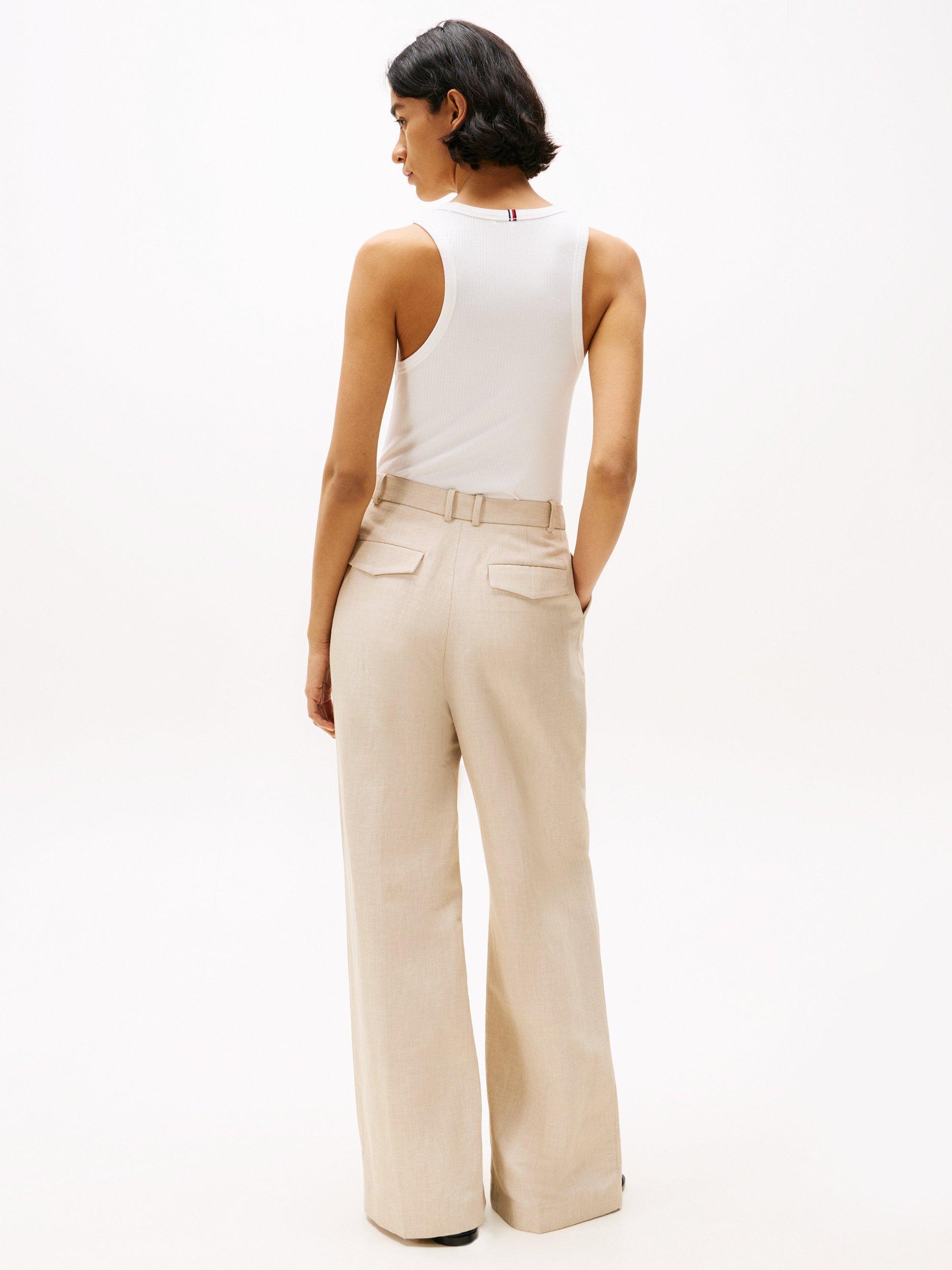Product image 2 of 6, which shows Tommy Hilfiger Relaxed Wide Leg Trousers, Beige, 12