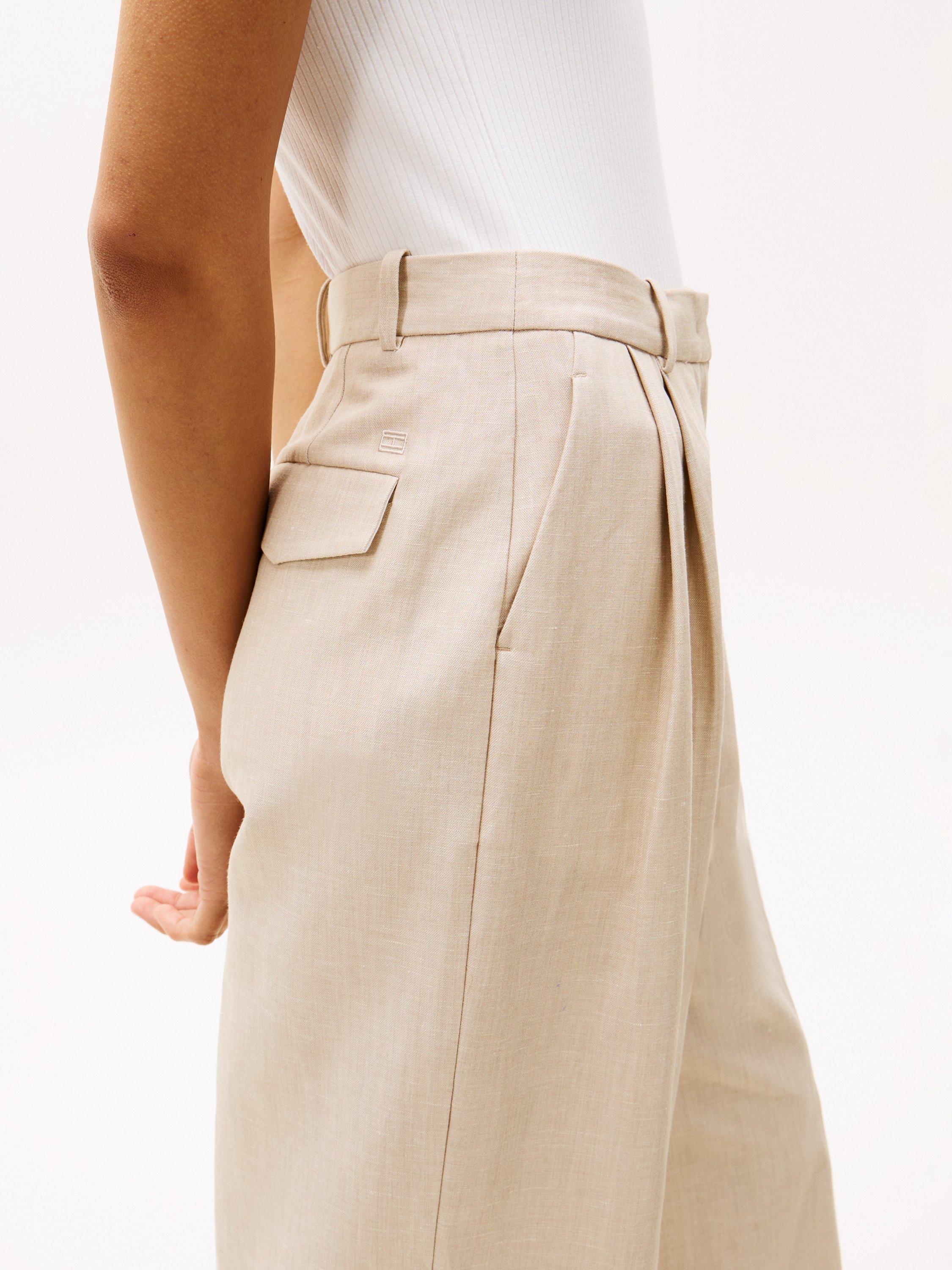 Product image 3 of 6, which shows Tommy Hilfiger Relaxed Wide Leg Trousers, Beige, 12