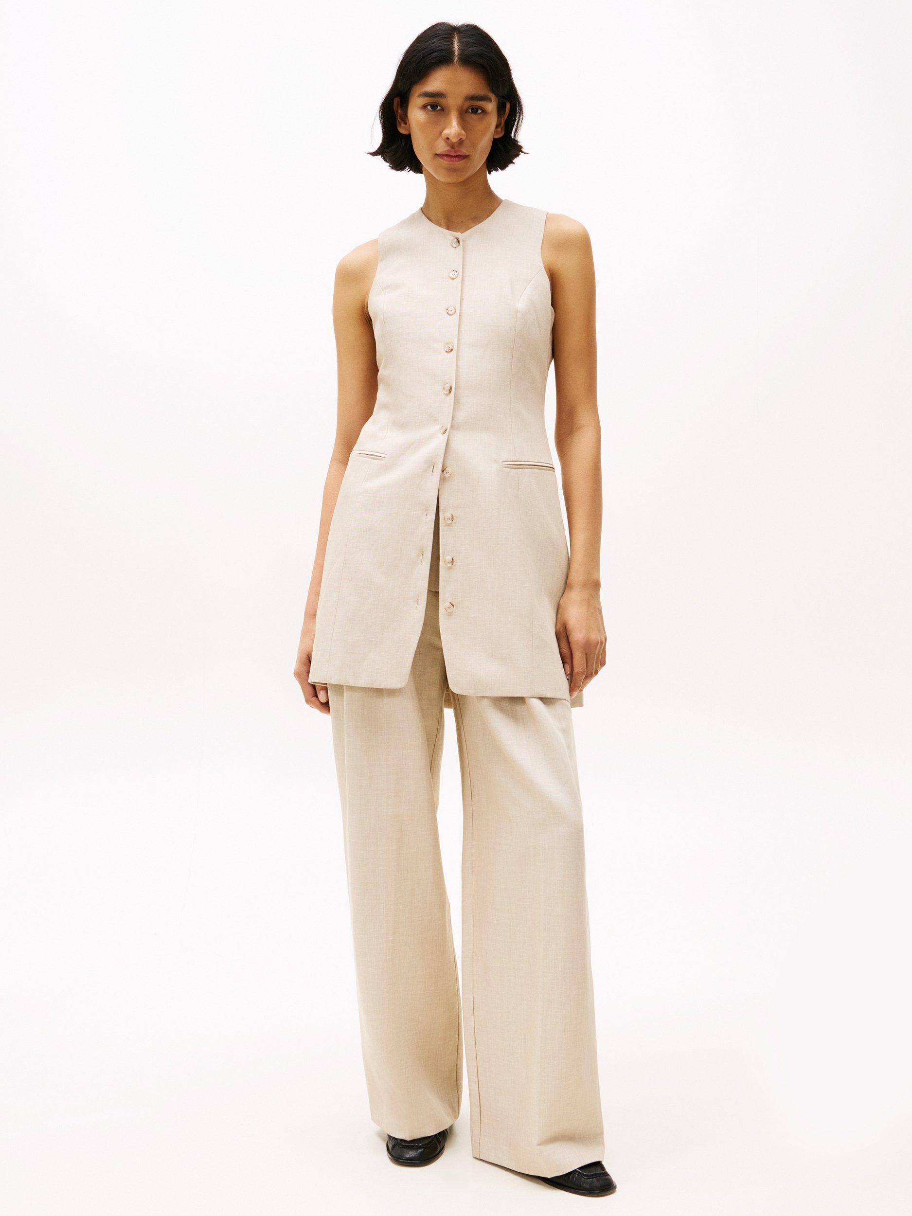 Product image 5 of 6, which shows Tommy Hilfiger Relaxed Wide Leg Trousers, Beige, 12