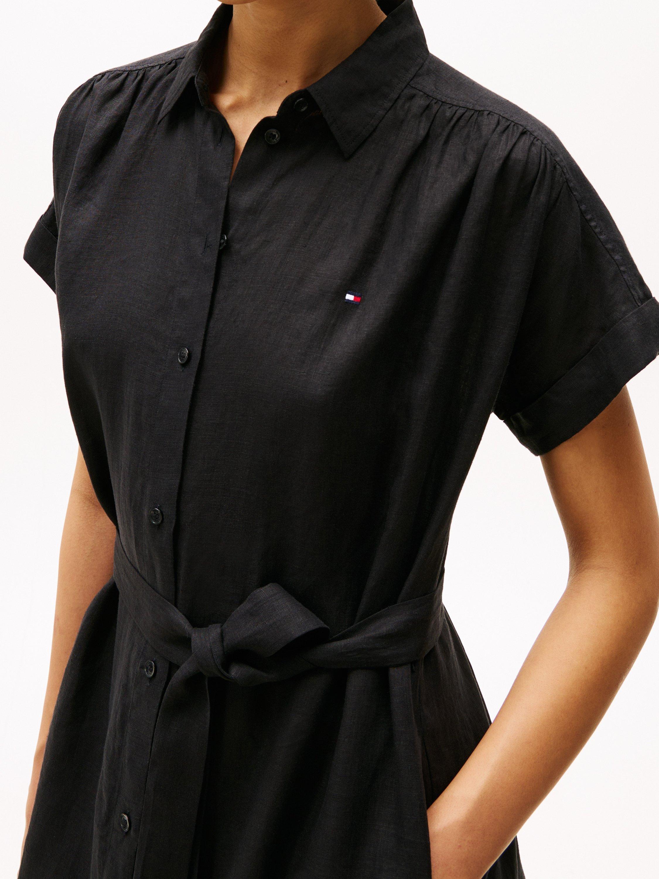Product image 4 of 5, which shows Tommy Hilfiger Logo Pure Linen Shirt Dress, Black, 6