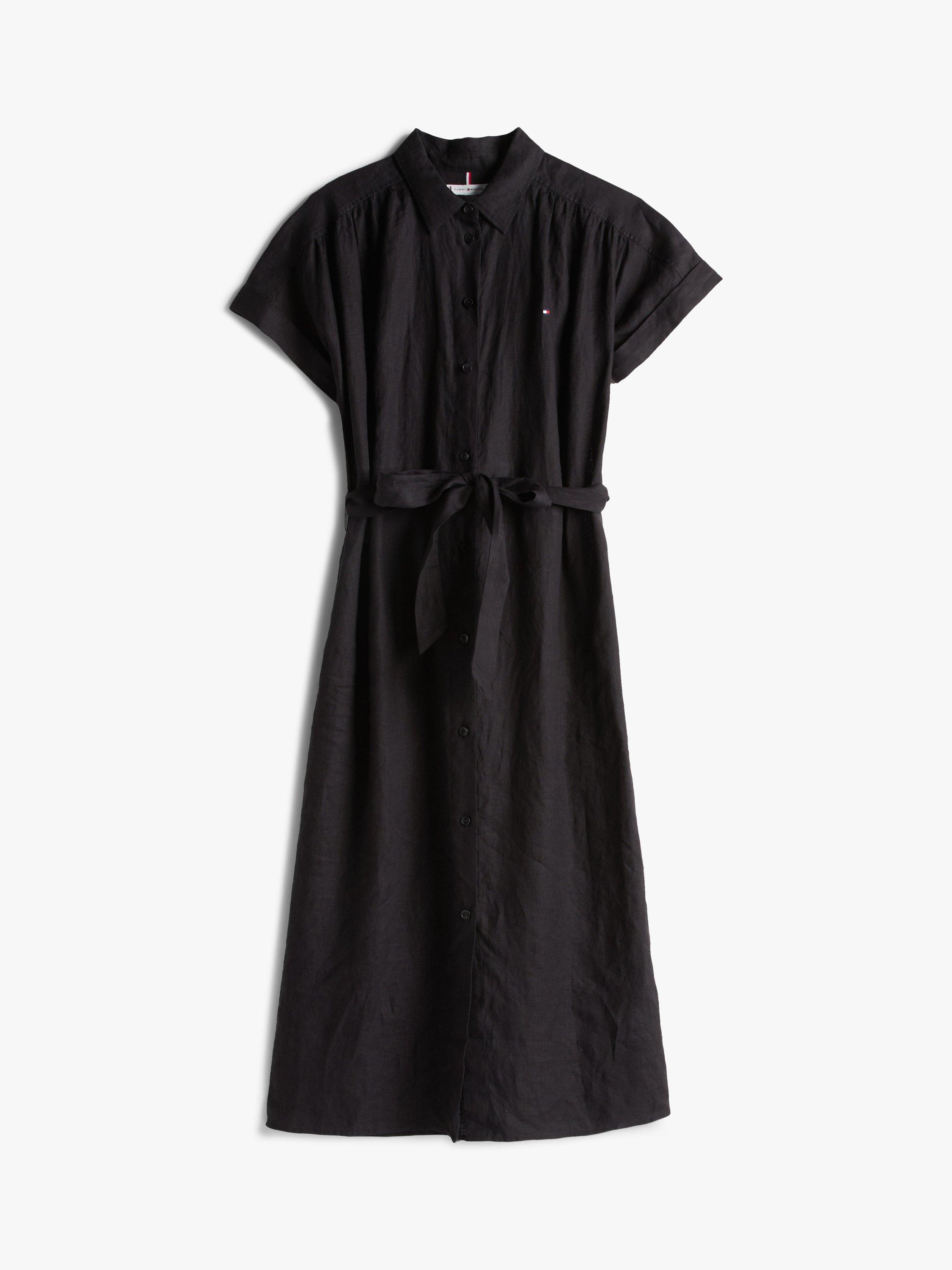 Product image 5 of 5, which shows Tommy Hilfiger Logo Pure Linen Shirt Dress, Black, 6