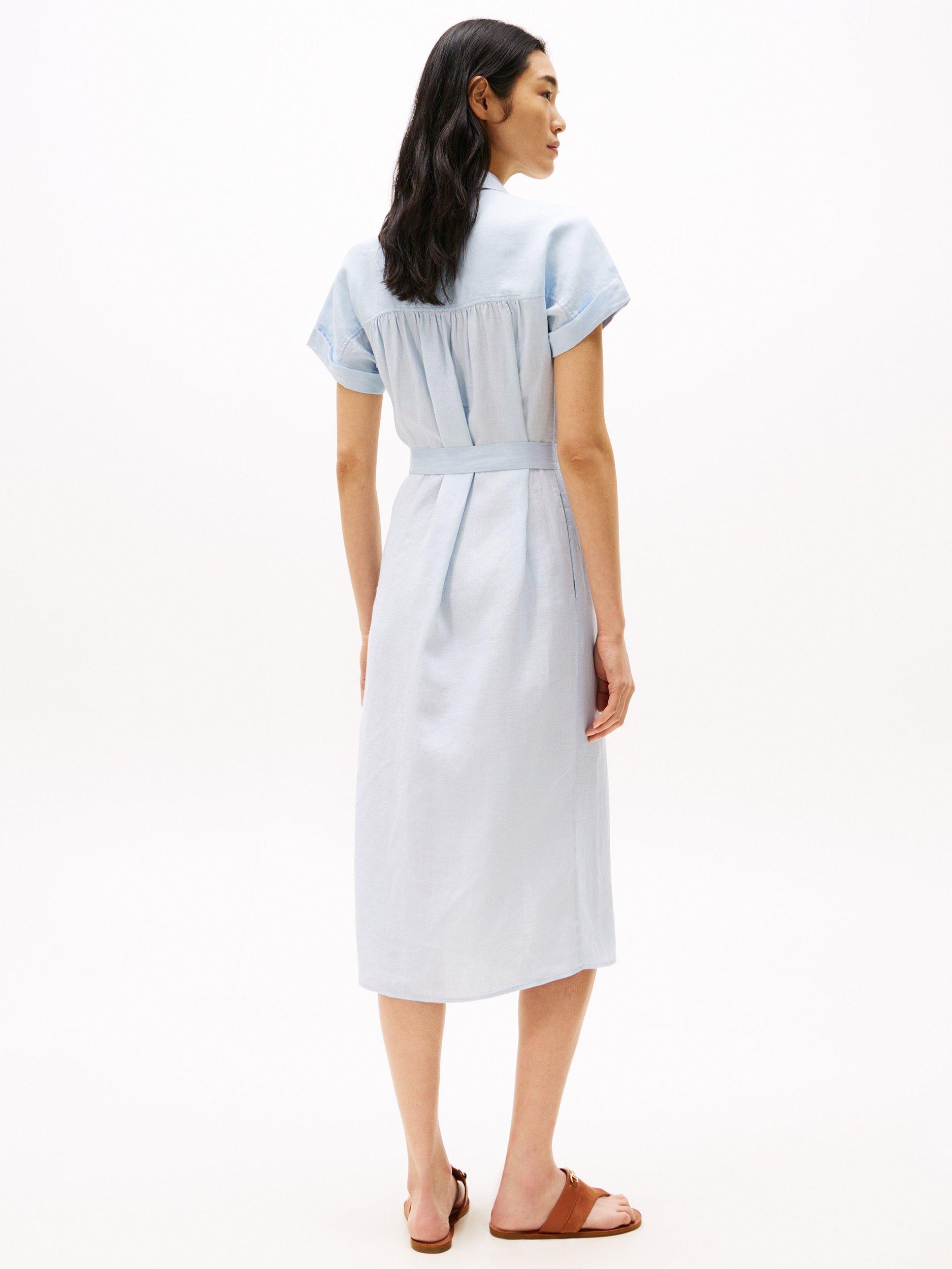 Product image 2 of 5, which shows Tommy Hilfiger Logo Pure Linen Shirt Dress, Breezy Blue, 6
