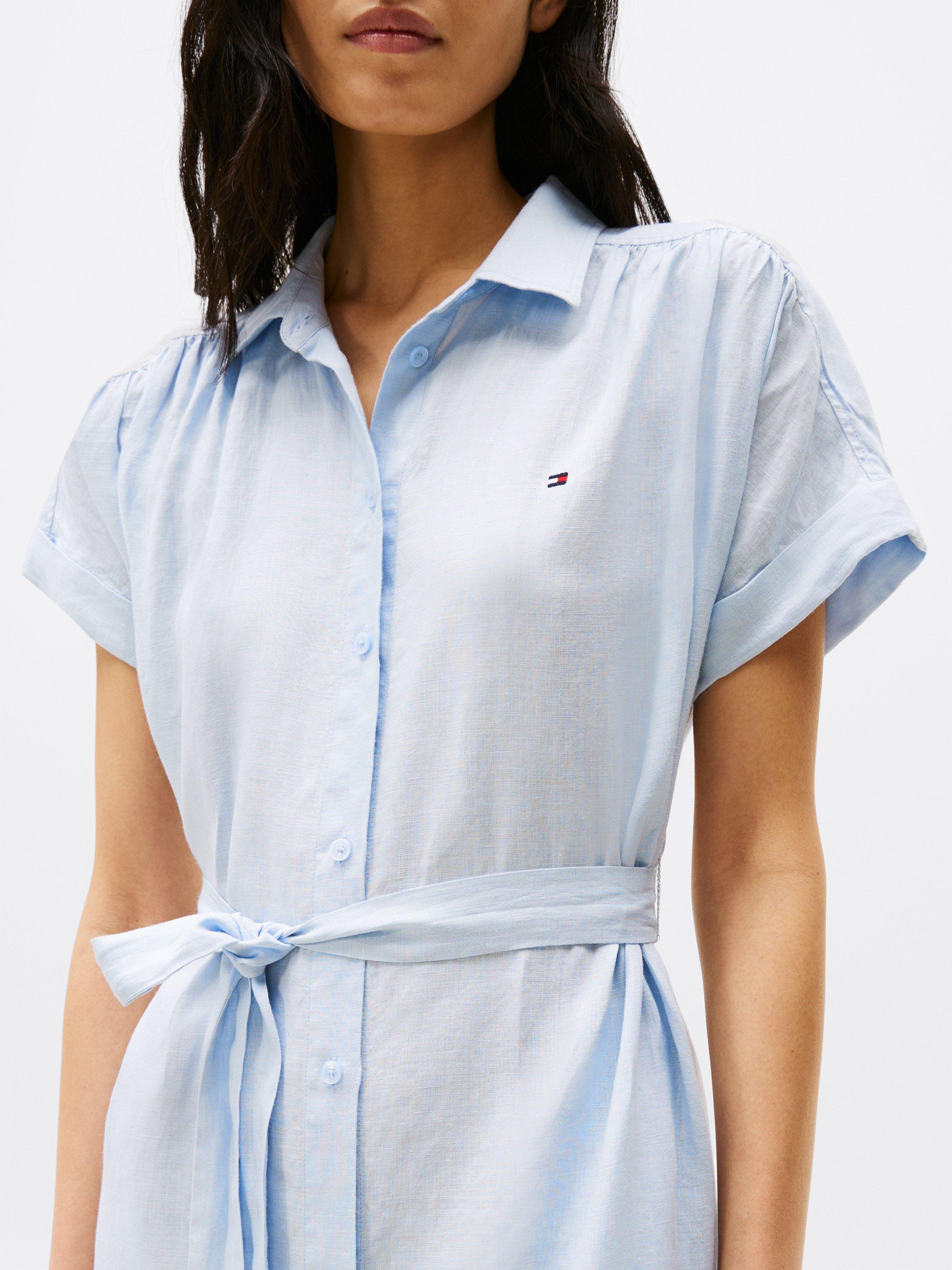 Product image 4 of 5, which shows Tommy Hilfiger Logo Pure Linen Shirt Dress, Breezy Blue, 6
