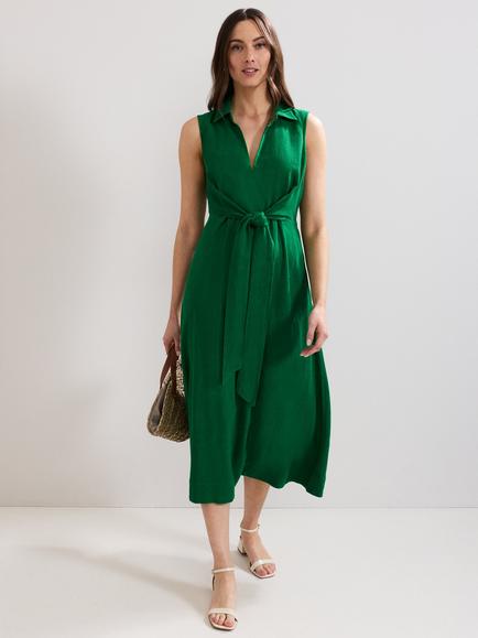 Phase Eight Becky Linen Blend Sleeveless Midi Dress, Green, Green
