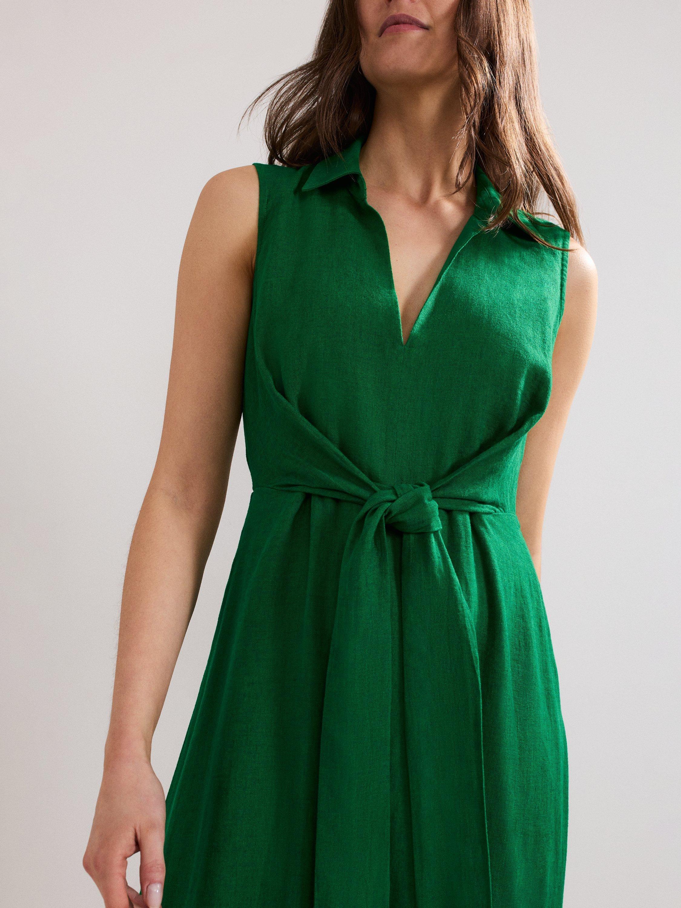 Product image 4 of 7, which shows Phase Eight Becky Linen Blend Sleeveless Midi Dress, Green, 6