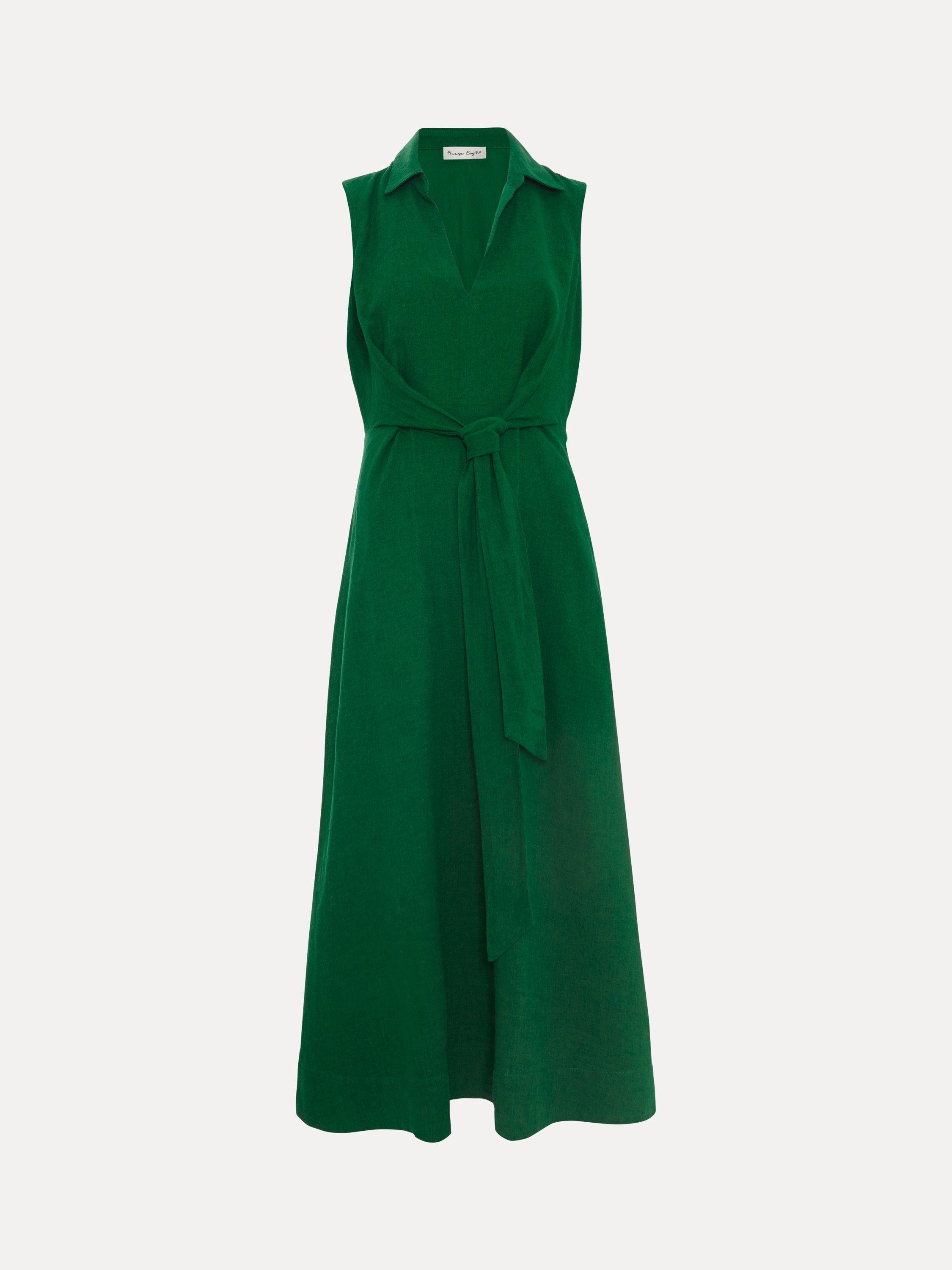 Product image 5 of 7, which shows Phase Eight Becky Linen Blend Sleeveless Midi Dress, Green, 6