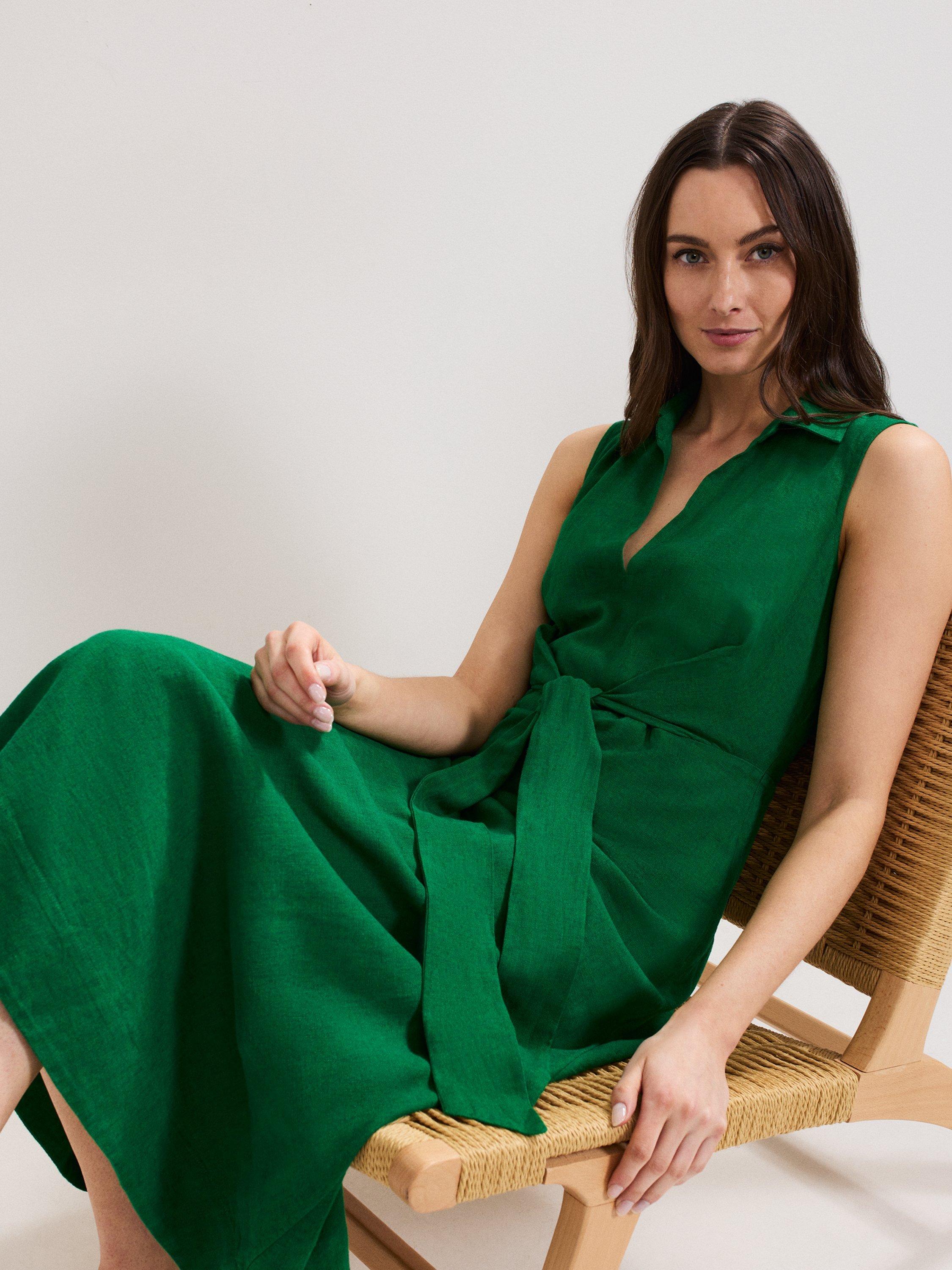 Product image 7 of 7, which shows Phase Eight Becky Linen Blend Sleeveless Midi Dress, Green, 6
