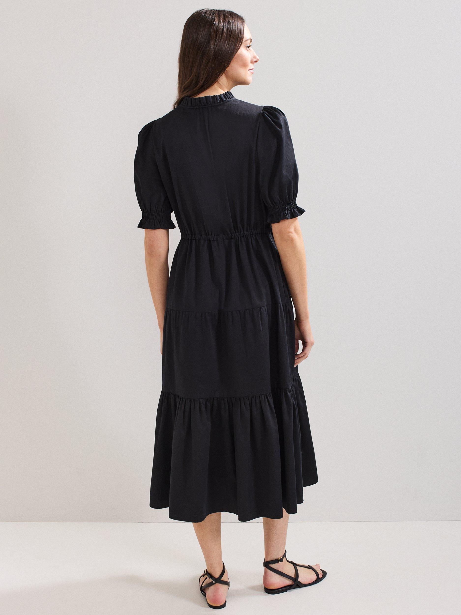 Product image 2 of 10, which shows Phase Eight Jen Cotton Tiered Midi Dress, Black, 6