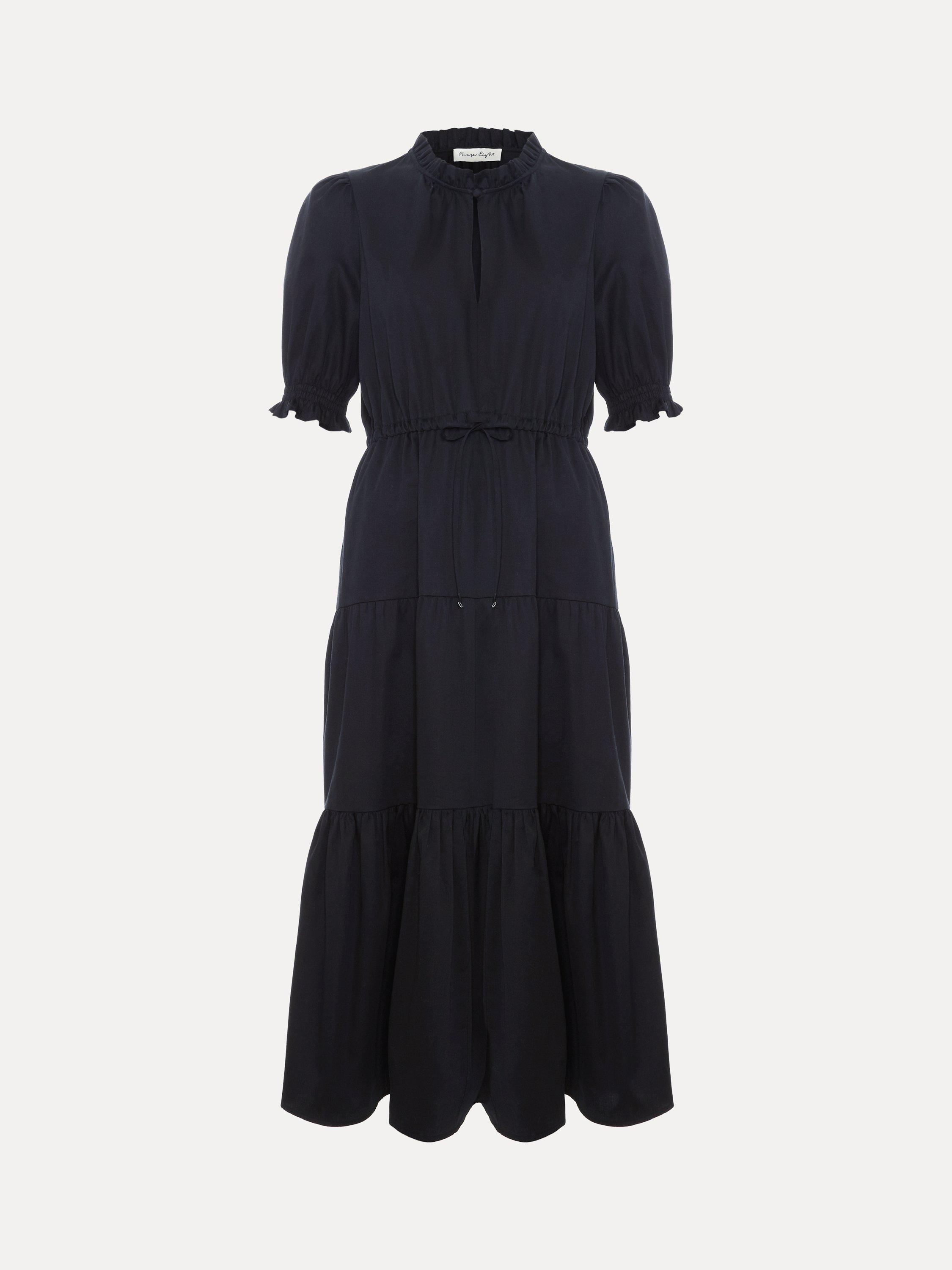 Product image 5 of 10, which shows Phase Eight Jen Cotton Tiered Midi Dress, Black, 6