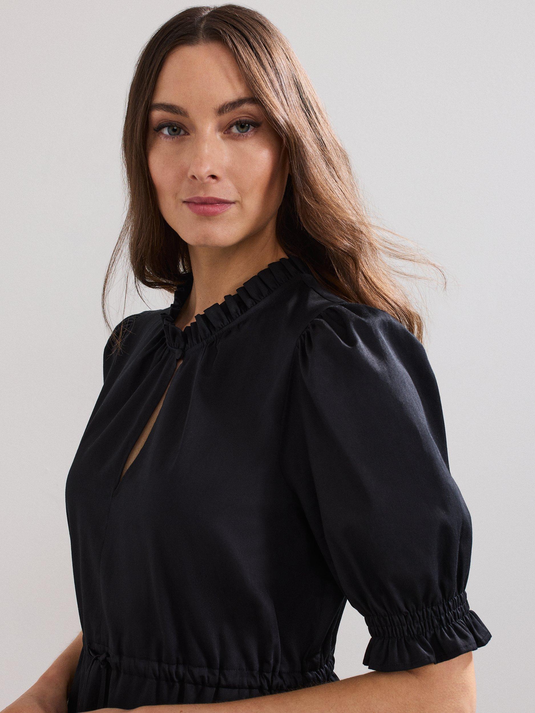 Product image 8 of 10, which shows Phase Eight Jen Cotton Tiered Midi Dress, Black, 6